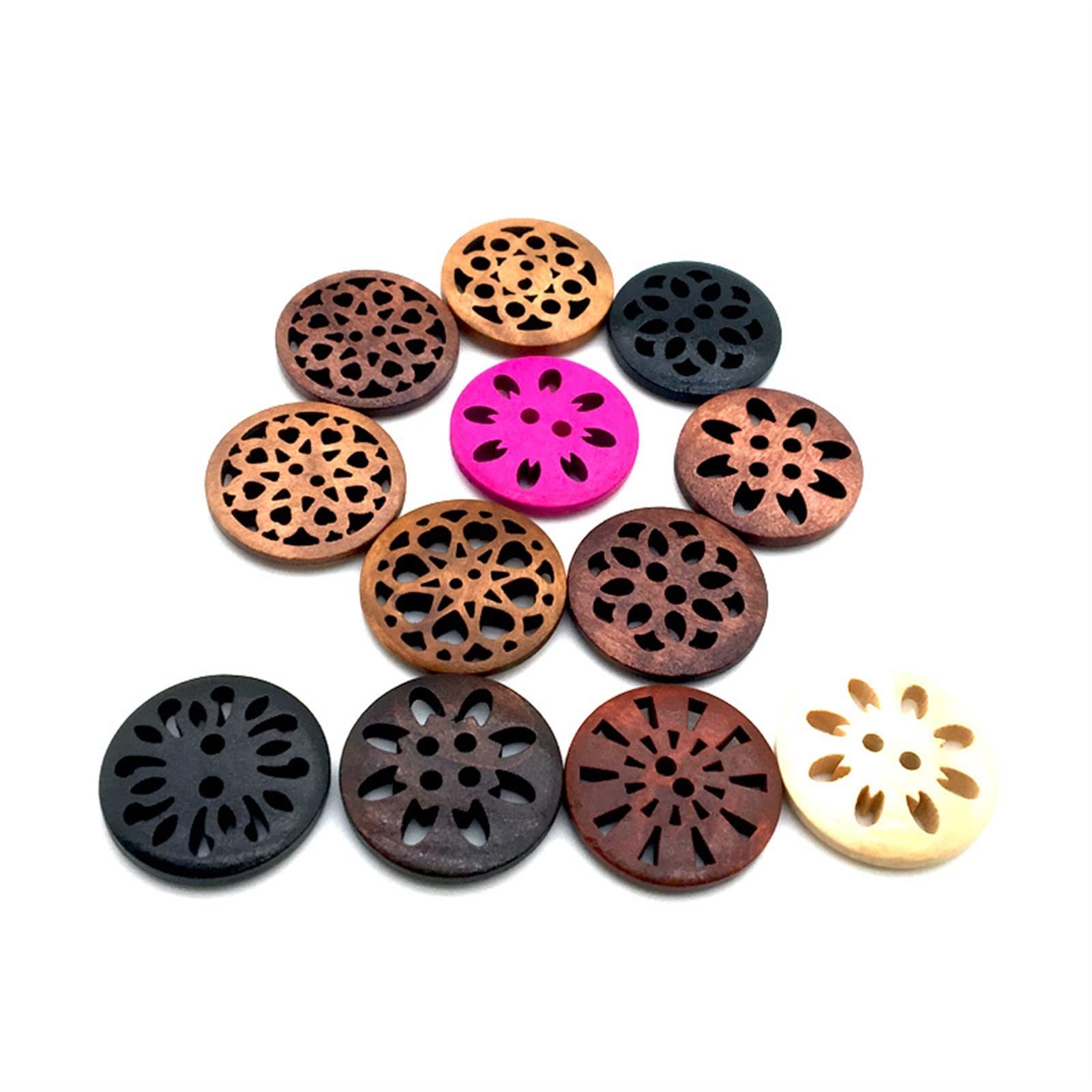 30 sztuk 25mm mieszane drążą drewniane guziki na akcesoria odzieżowe rzemiosło drewniane DIY Scrapbooking materiały do dekoracji domu (Sc027)