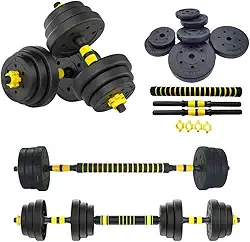 Kit Halteres Ajustáveis 6 em 1 com Barra Central 30kg – Para Treino em Casa ou Academia – Anilhas Revestidas, Peso Modular e Pegada Antiderrapante