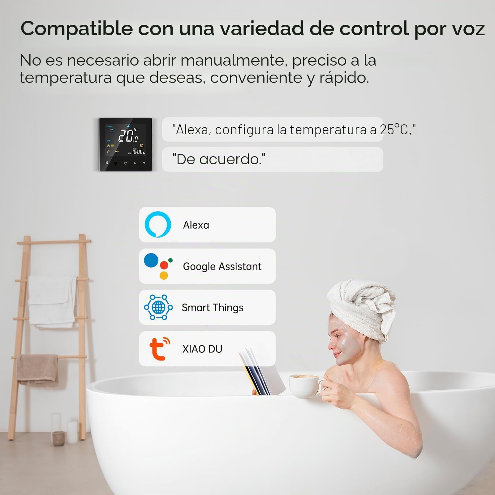 Termostato Calefaccion WiFi, Termostato Digital Programable con Cuatro Funciones, Apto para calderas de Gas/Agua, Control táctil/App/Voz, Compatible con Alexa y Google Assistant