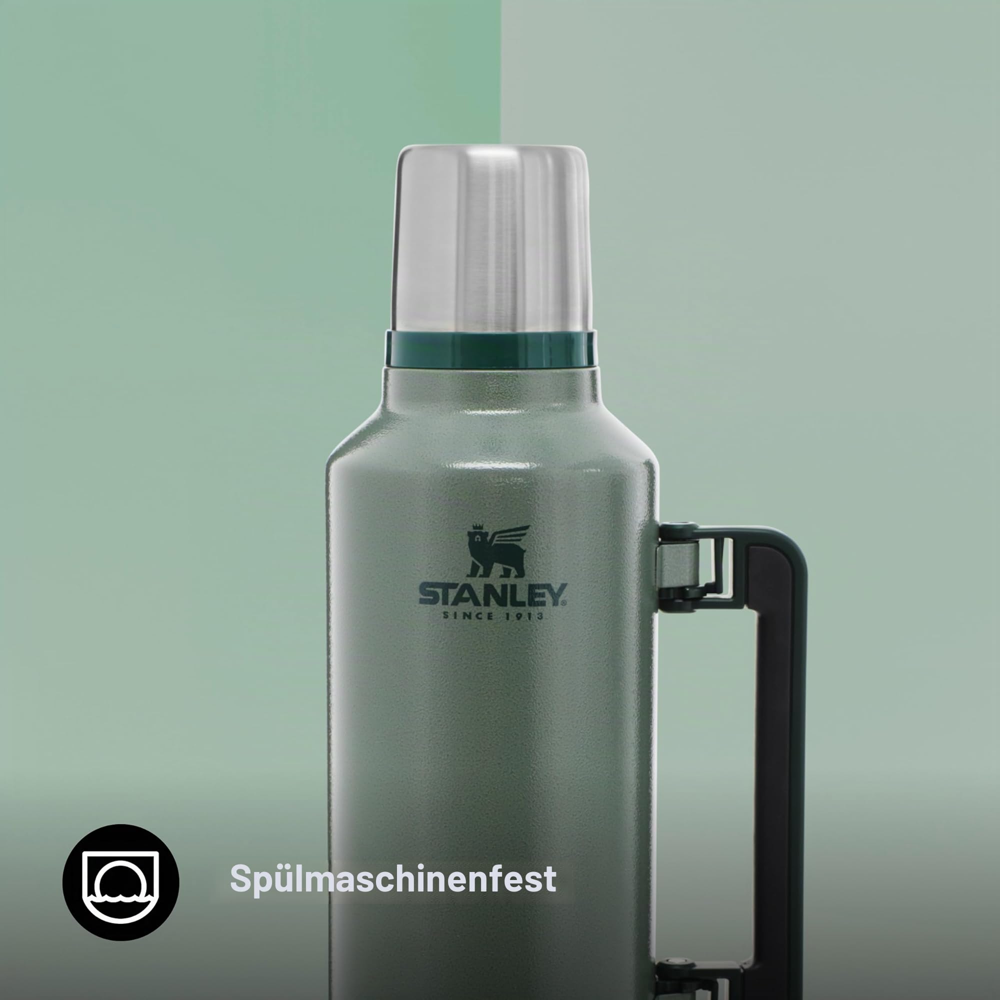 Stanley 1913 Classic Legendary Thermosflasche 2.3L - Thermos Hält 48 Stunden Heiß Oder Kalt - Edelstahl Thermoskanne - BPA-Frei - Spülmaschinenfest - Hammertone Green | Hält 48 Std. heiß oder kalt - Auslaufsicher - BPA-frei - Deckel dient als Becher