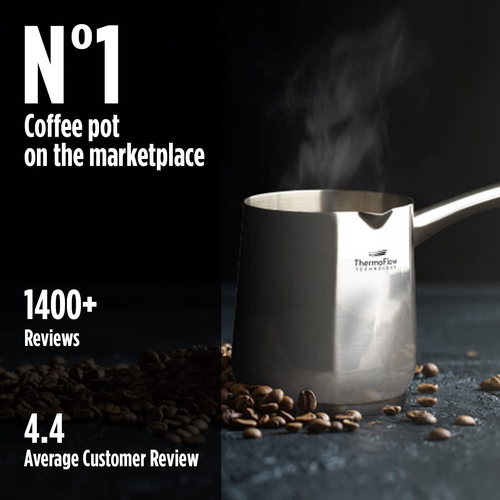 ROSMARINO Indukcyjny dzbanek do kawy Cezve ze stali nierdzewnej 300 ml – nowoczesny turecki dzbanek do kawy Cezve z 3-warstwowym stalowym dnem (300 ml (Wszystkie płyty kuchenne, 1200 ml)