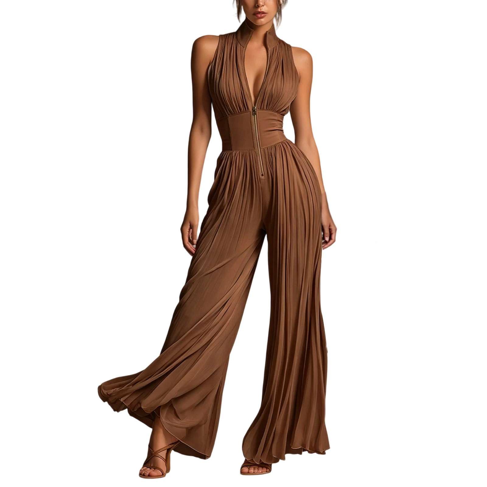 Generisch Leinen Jumpsuit Damen - Stilvolles Design Overall Weites Bein Hose mit Taschen