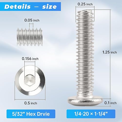 Miniatura 10 de Glvaner Tornillos Furniure de 14 "-20 x 1-12 pulgadas, 25 piezas Tornillos de cabeza hueca Tornillos de rosca completa de acero inoxidable 304