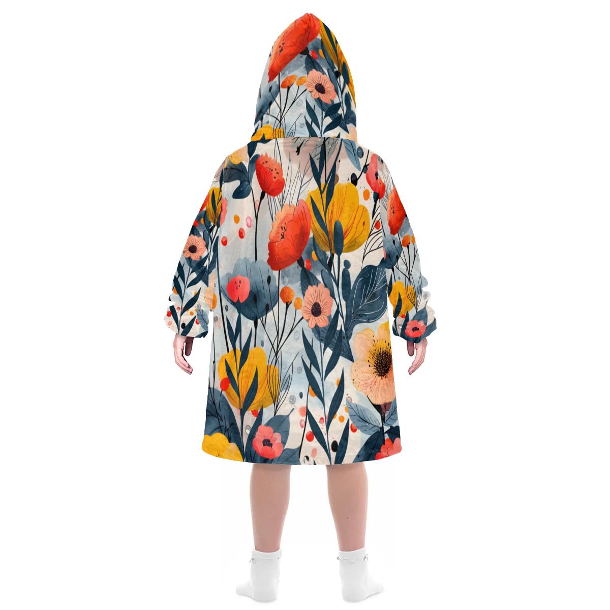 Pardick Wearable Blanket Hoodie for Kids, Fantastic Flowers Fleece Sweatshirt Blanket Oversized Blanket Sweatshirt with Pocket Flannel Warm Hooded Blanket 6-10 Year Old Girl Boy Gift, One Size