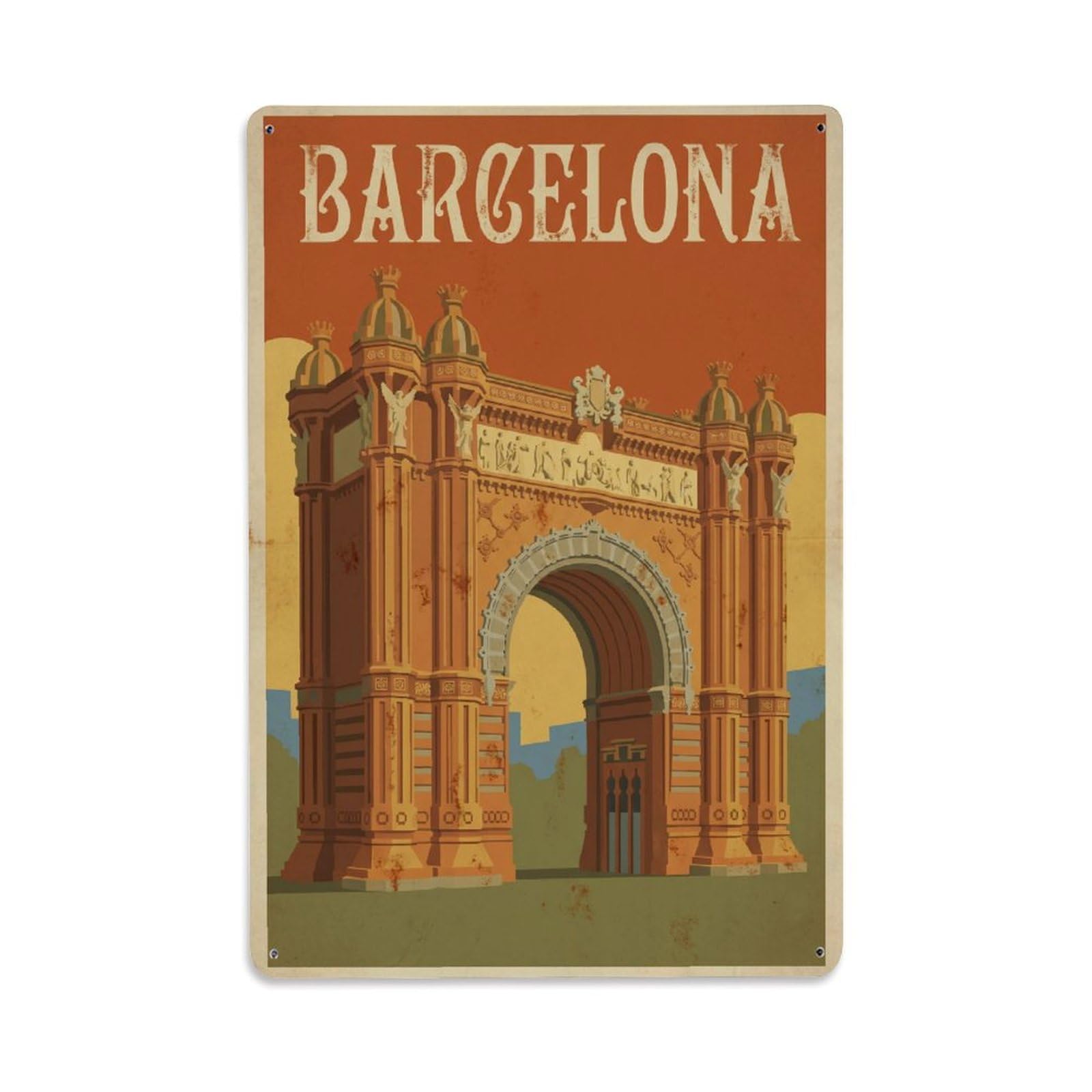 Vintage Travel Arches Spain Triumphal Metal Tin Sign