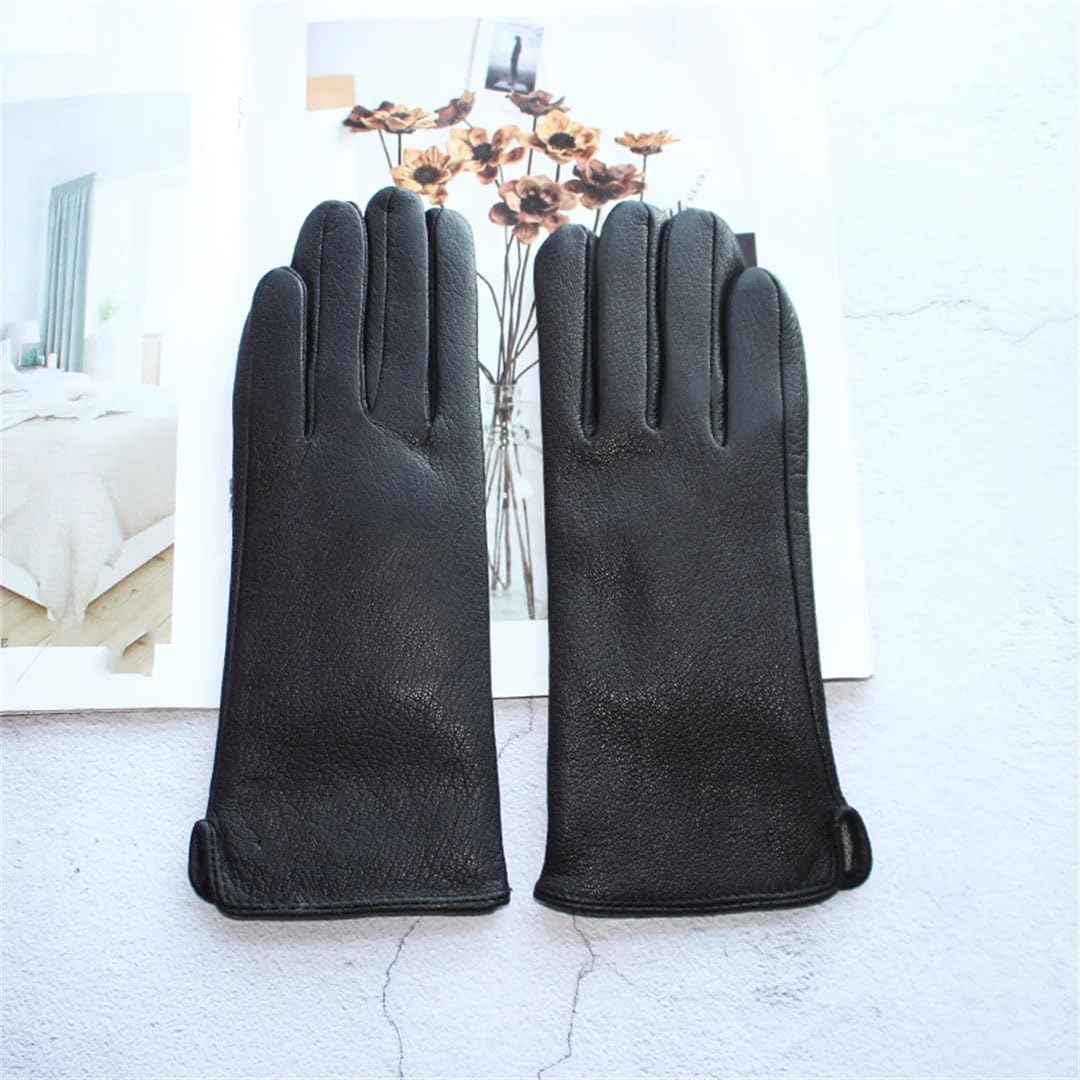 Gants de conduite en cuir avec doublure en polaire pour femme Noir