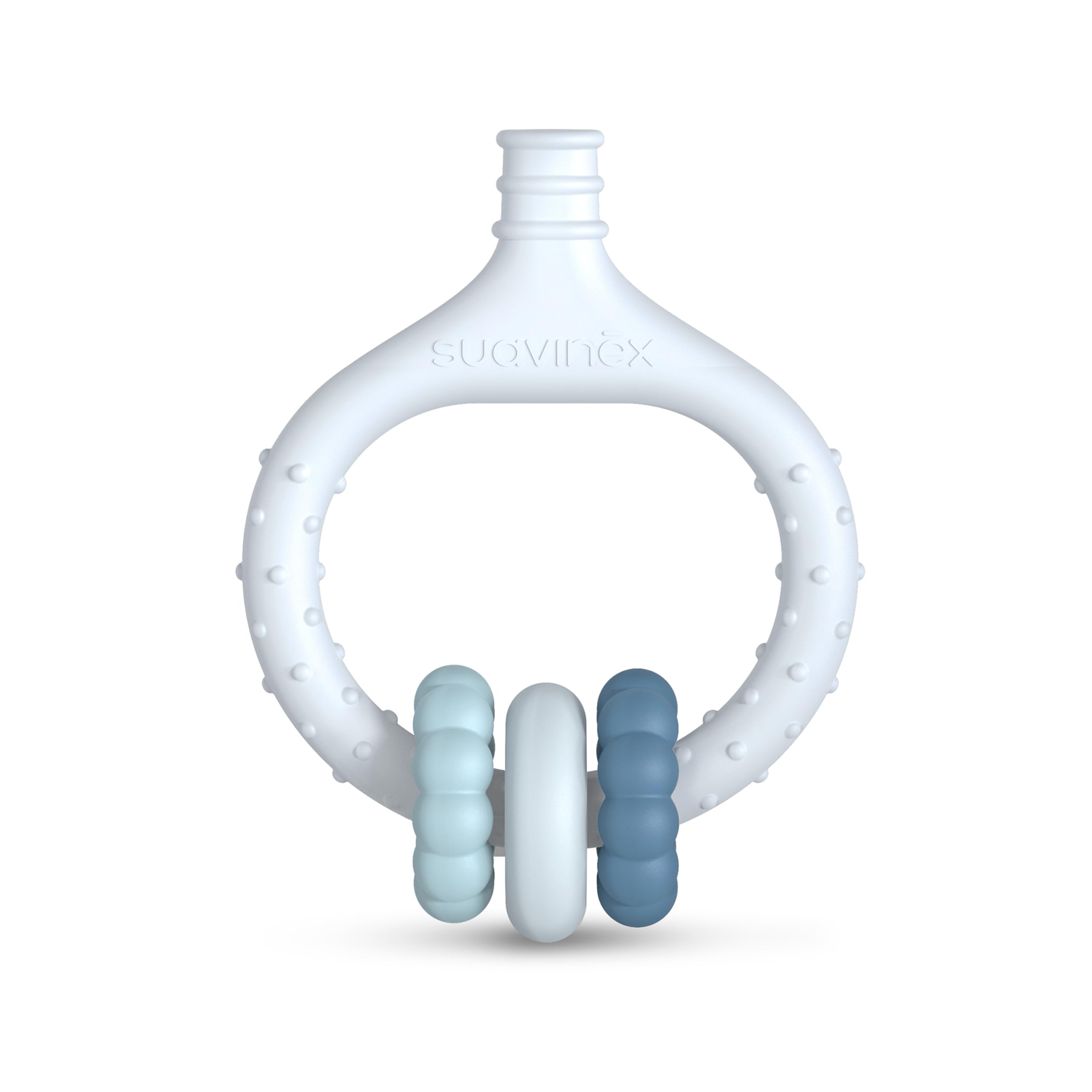 Suavinex, Masajeador de Encías para Bebés, Mordedor de Silicona, Anillo de Dentición, Alivia y Calma las Encías, Con Relieves y Texturas, Ergonómico, Ligero, Apto Lavavajillas, +0 Meses, Azul