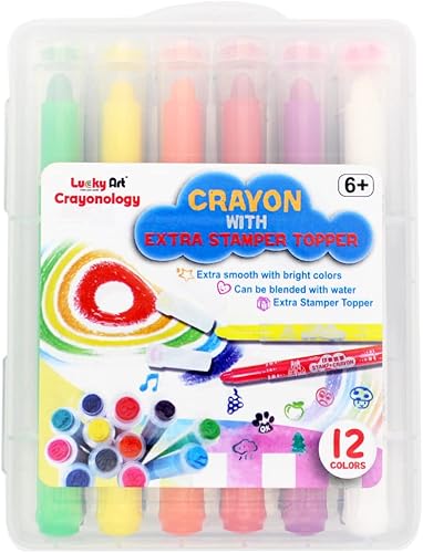 Lucky Art - Crayones con tapa de sello extra, 12 crayones de colores retorcidos, no tóxicos, crayones para libro de colorear, diario bíblico,
