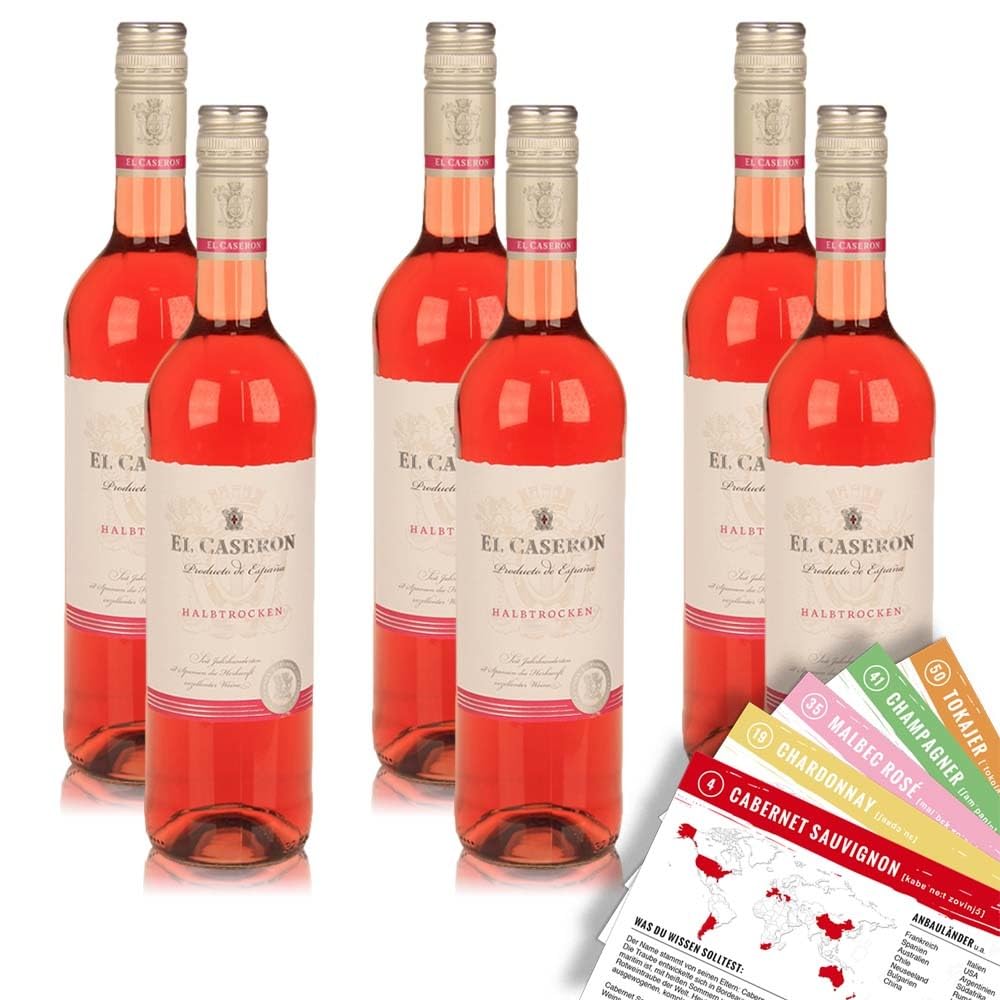 El Caseron Rosé, halbtrocken, sortenreines Weinpaket + VINOX Winecards (6x0,75l)