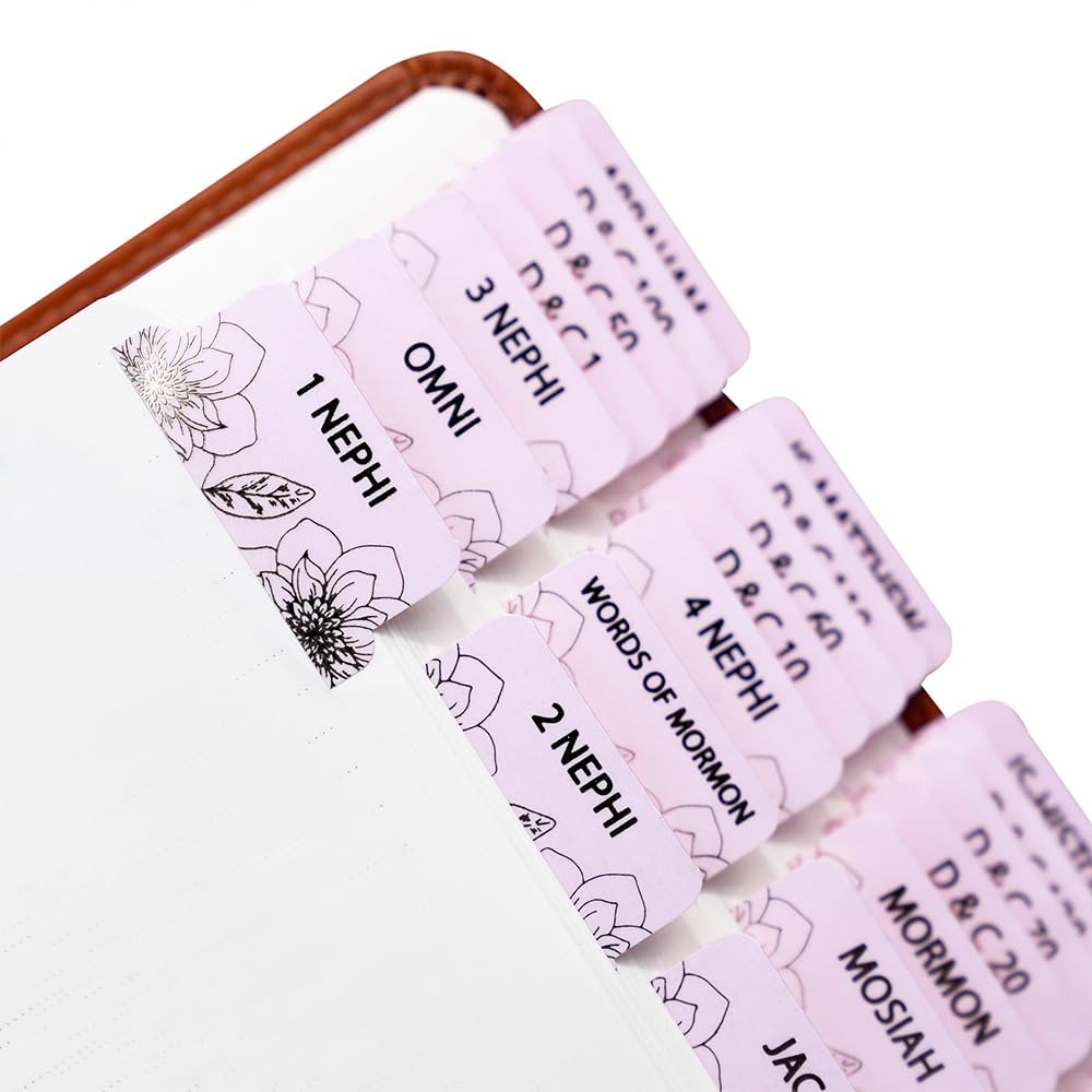 Idyllic Grace - Book of Mormon Tabs, Gold Foil Lettering and Flowers, Journaling, Index Tabs, Glossy Laminated, Book of Mormon, Doctrine and Covenants