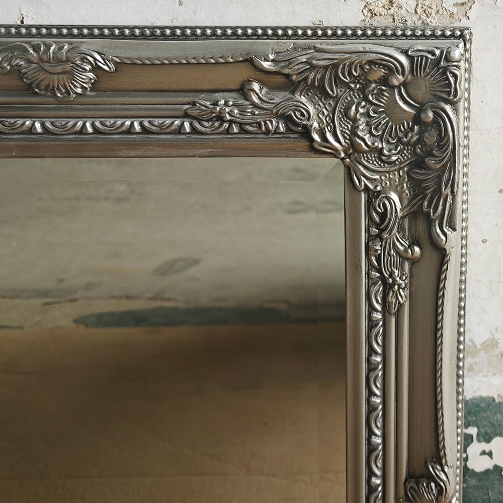 Piccolo specchio da parete rettangolare decorato antico 42 cm x 53 cm (argento)