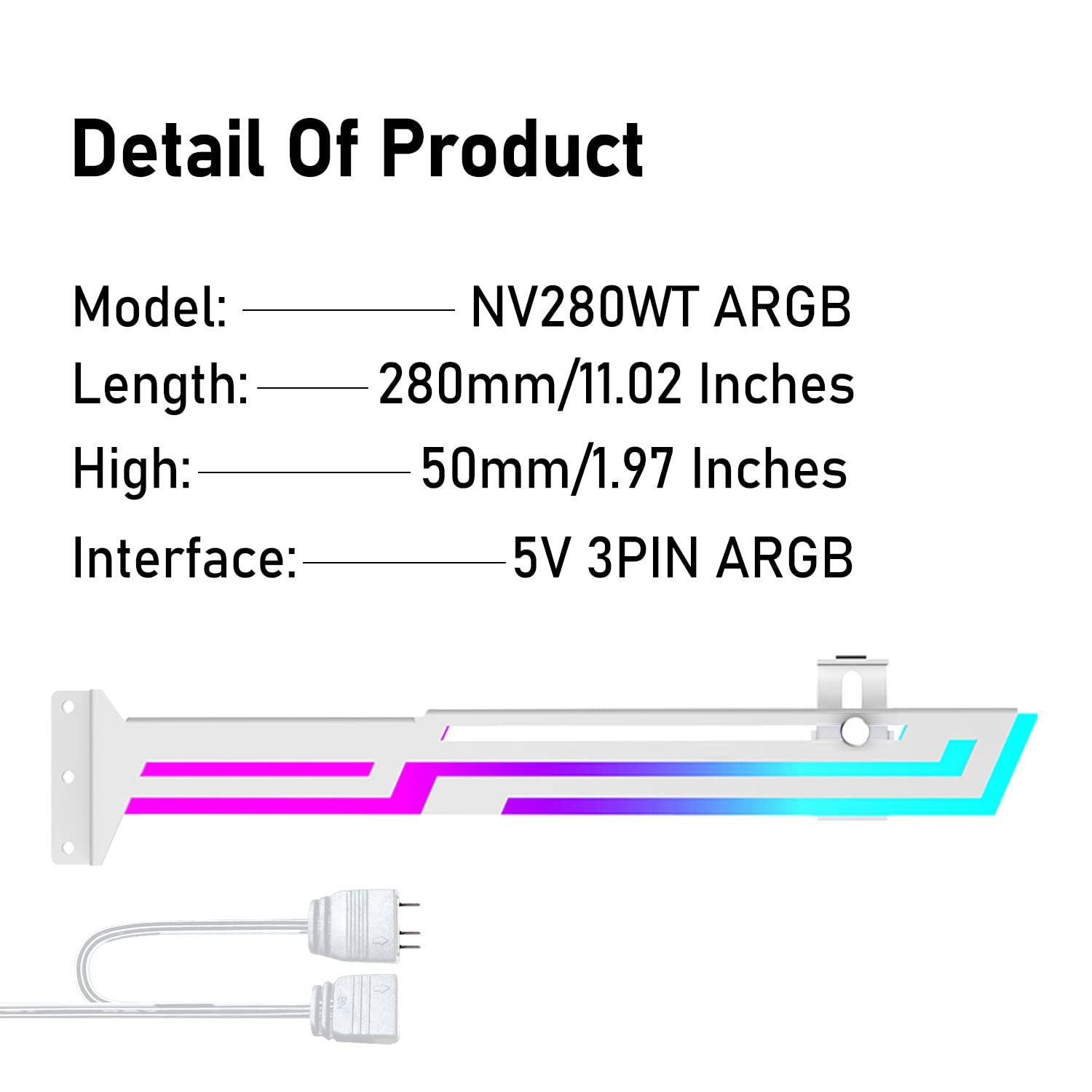 Wspornik karty graficznej RGB, obsługa karty graficznej 5 V, adresowalna karta graficzna RGB, obsługa karty graficznej Vidio, wbudowany pasek ARGB 5 V, regulowana długość i wysokość (biały)