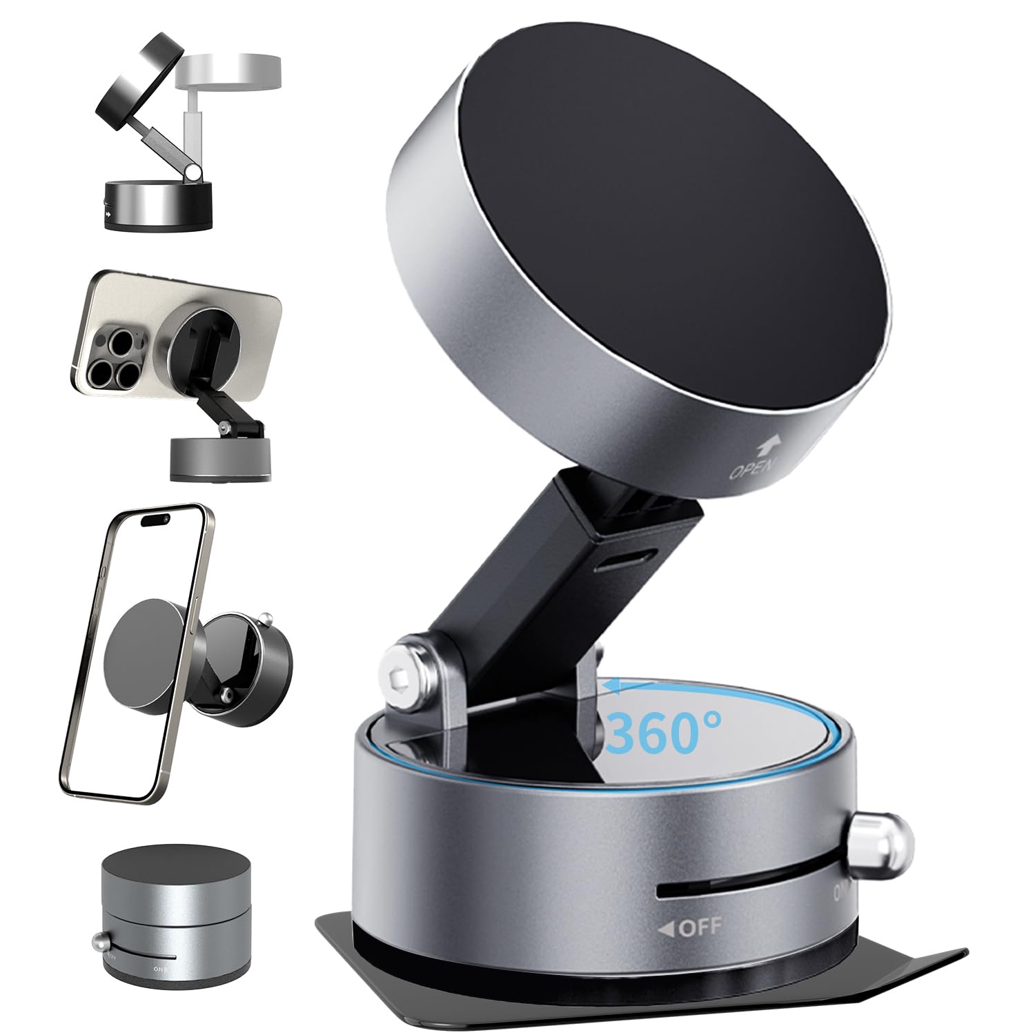 Suporte Magnético para Celular com Ventosa para Carro - Rotação 360° - Suporte Dobrável à Prova d'Água para iPhone, Samsung e Huawei