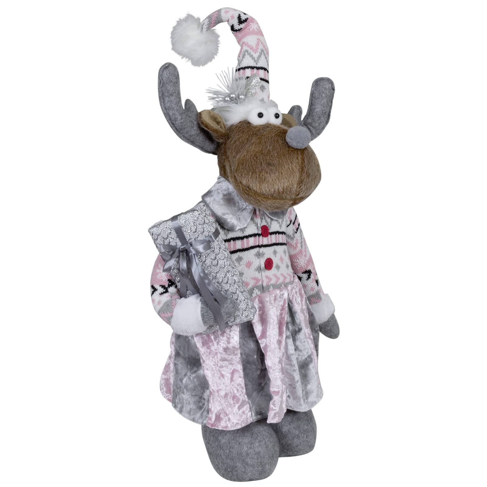 XL Weihnachts-Elch 52cm ausziehbar (80cm) im 2er Set Teleskopbeine Rentier Silber-rosa