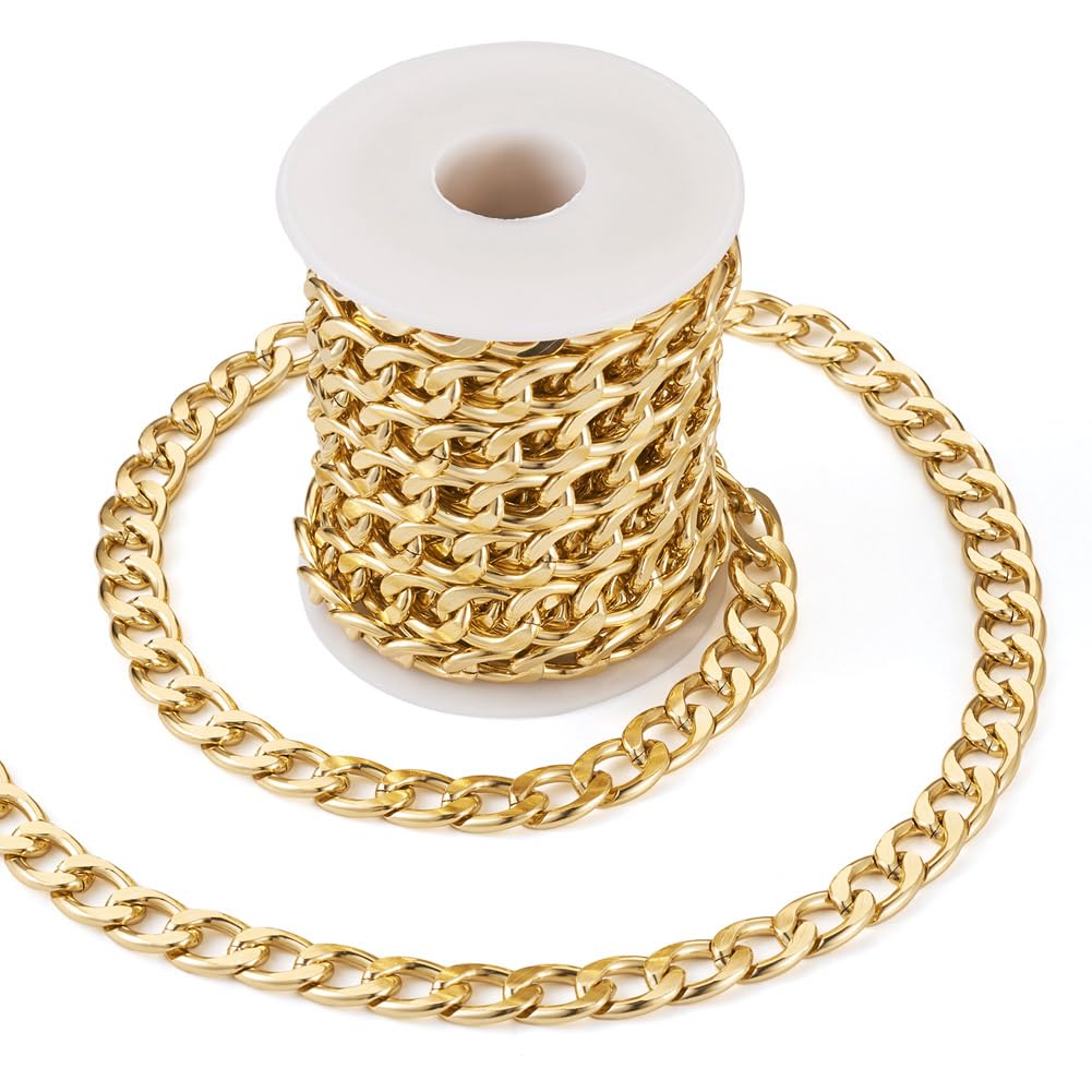 Cheriswelry 16.4 Feet Aluminum Curb Chains Cuban Link Chain with Spool Golden Large Chain for DIY Bracelet Necklace Jewelry Crafts Findings Supplies — image 1