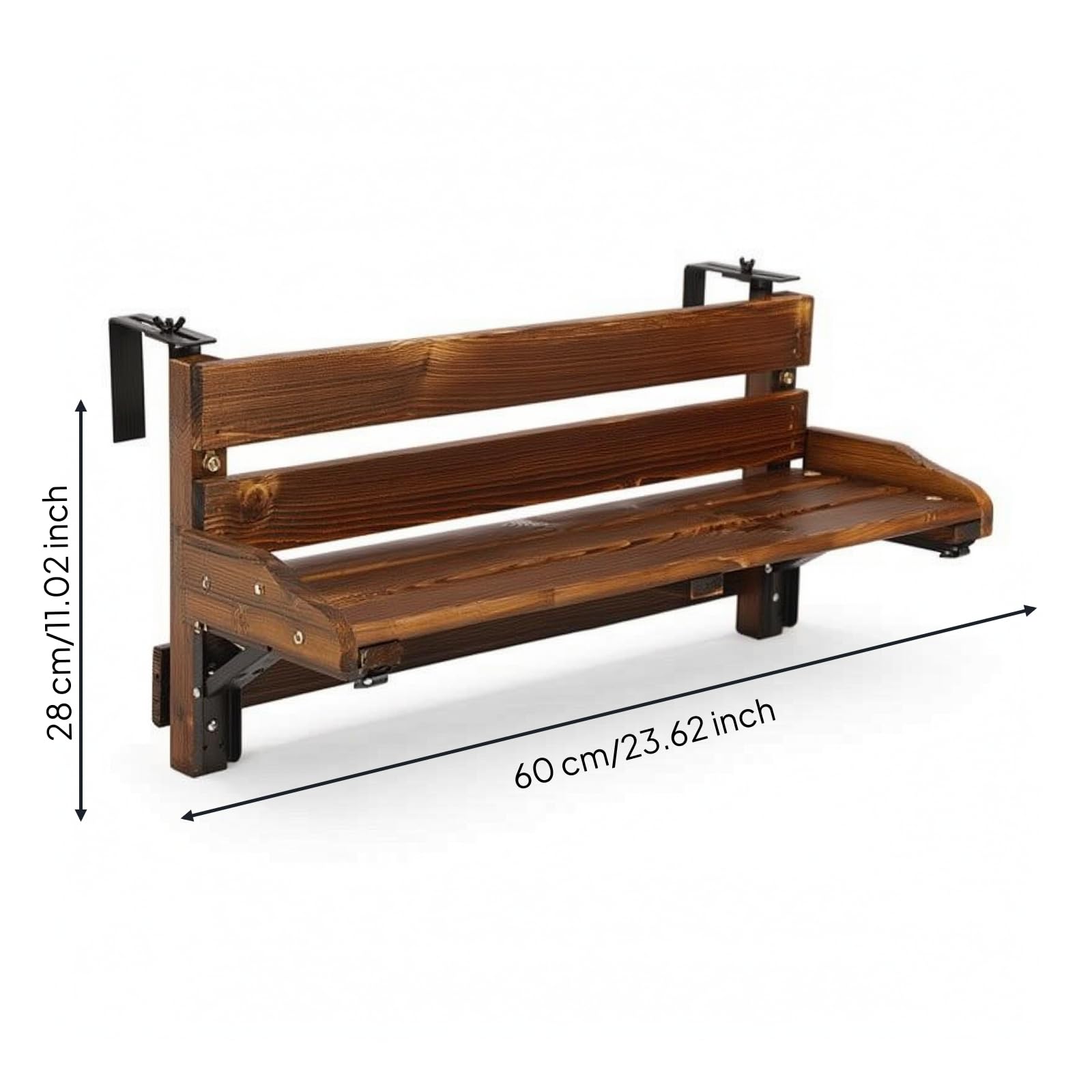 Tavolo Sospeso da Ringhiera Compatto Mensola da Balcone con Staffe Resistente per Terrazzo, 60cm, Carbonizzato