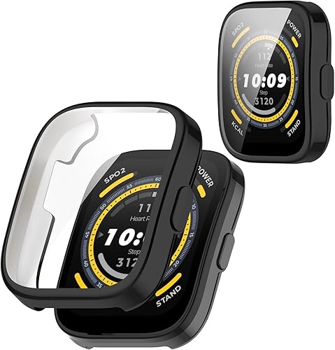 Paquete de 2 fundas de poliuretano termoplástico con protector de pantalla para Amazfit Bip 5, protector de pantalla HD ultrafino, antiarañazos, sin