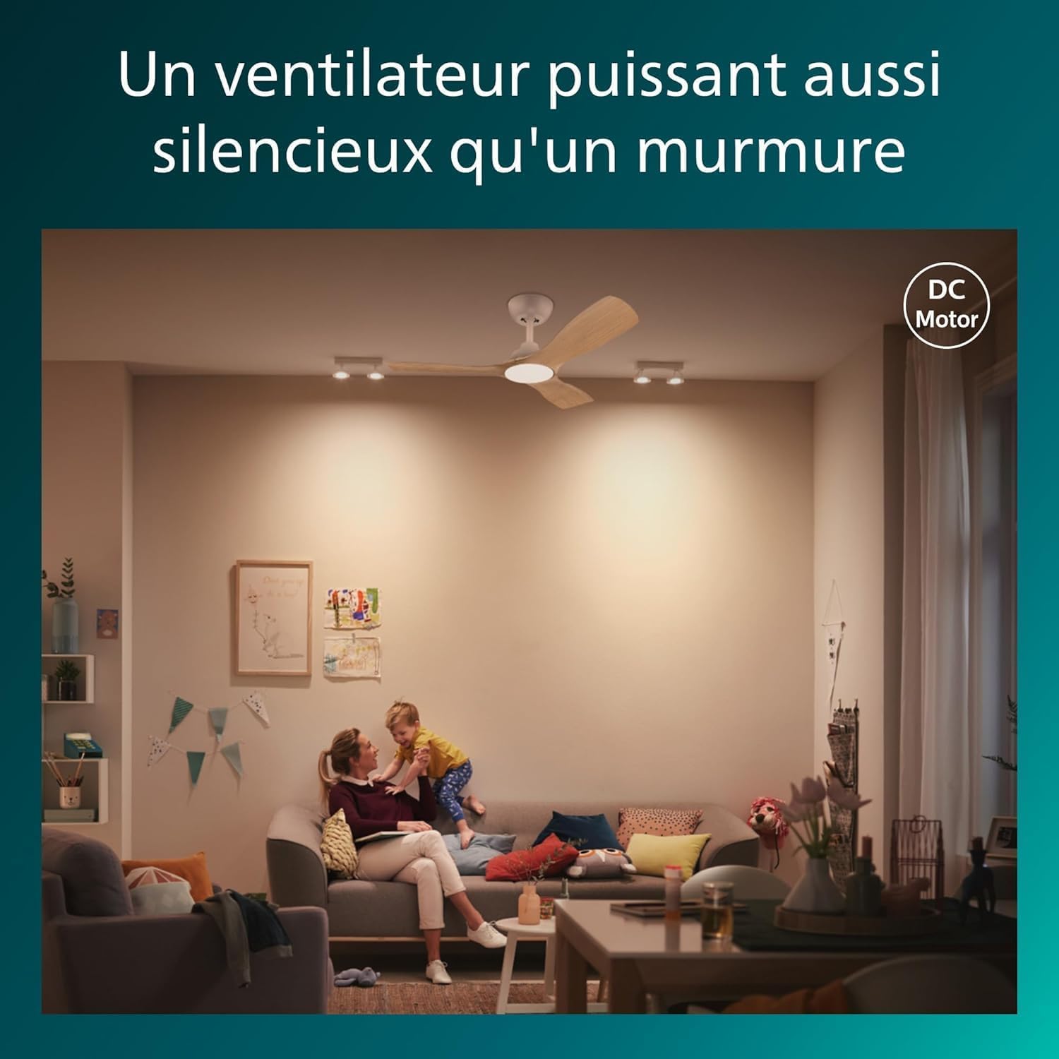 PHILIPS Olas Ventilateur de Plafond, 3 Pales, Lumière LED 24 W, Moteur DC, Température de Couleur (3000 K-4300 K-6500 K) avec Fonction Variateur, Télécommande Incluse, blanc, 52"