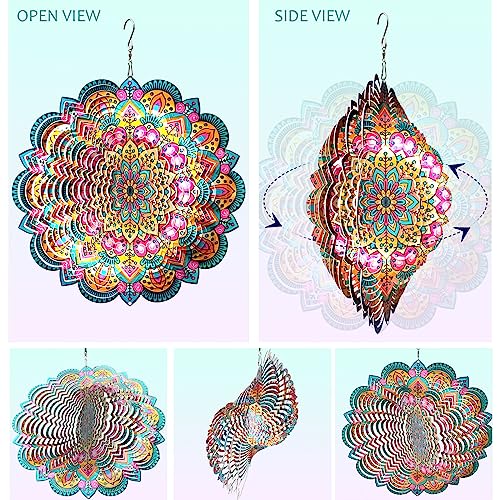 Image of Aoedelyart Wind Spinners Outdoor Mandala Lucky Star,Laser Cut Metal Kinetic Art Wind Spinner Gift for Christmas,12In Stainless Steel Hanging Yard&Garden 3D Wind Sculpture Decorations Indoor Spinners