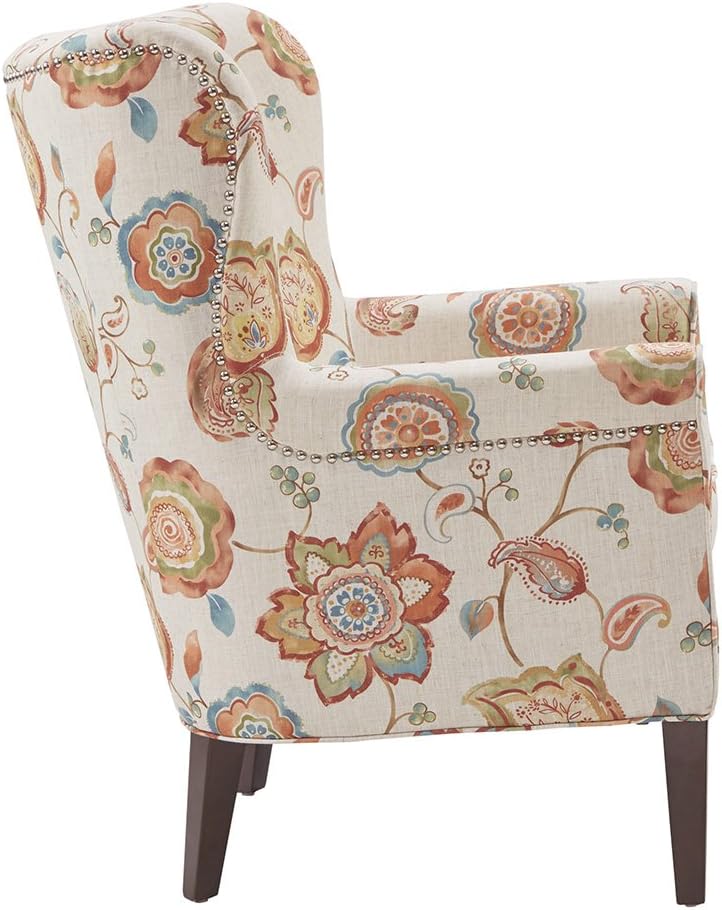 Madison Park Colette Accent Chairs-Hardwood, Plywood, Wing Back Living Armchair Modern Classic Style Family Room-Sofa Furniture, Cream