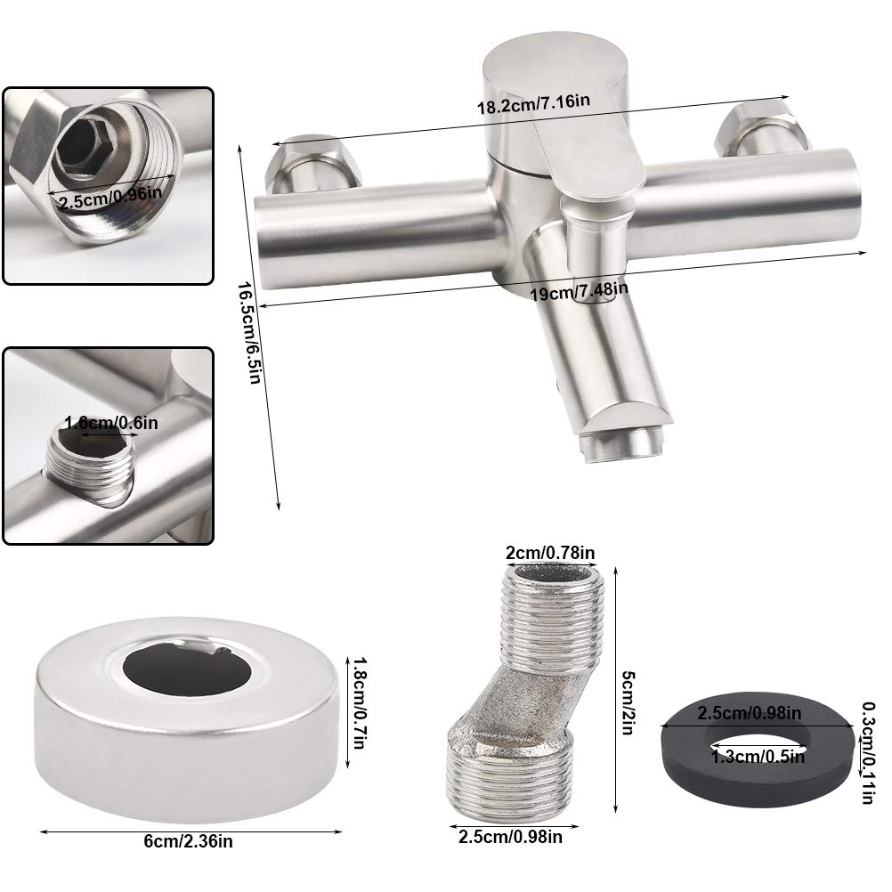 Rubinetto a Parete per Vasca da Bagno e Doccia, Miscelatore, in Acciaio Inox 304 con Deviatore, Monocomando Regolabile Acqua Calda e Fredda