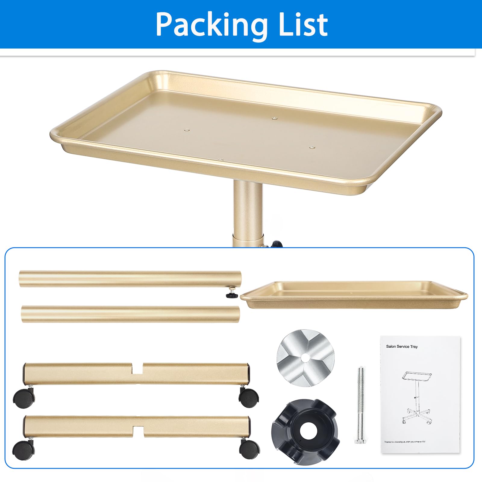 Salon Tray on Wheels- Adjustable Salon Service Rolling Tray Suitable for Mayo Stand,Tattoo Tray and Dentist Tray()