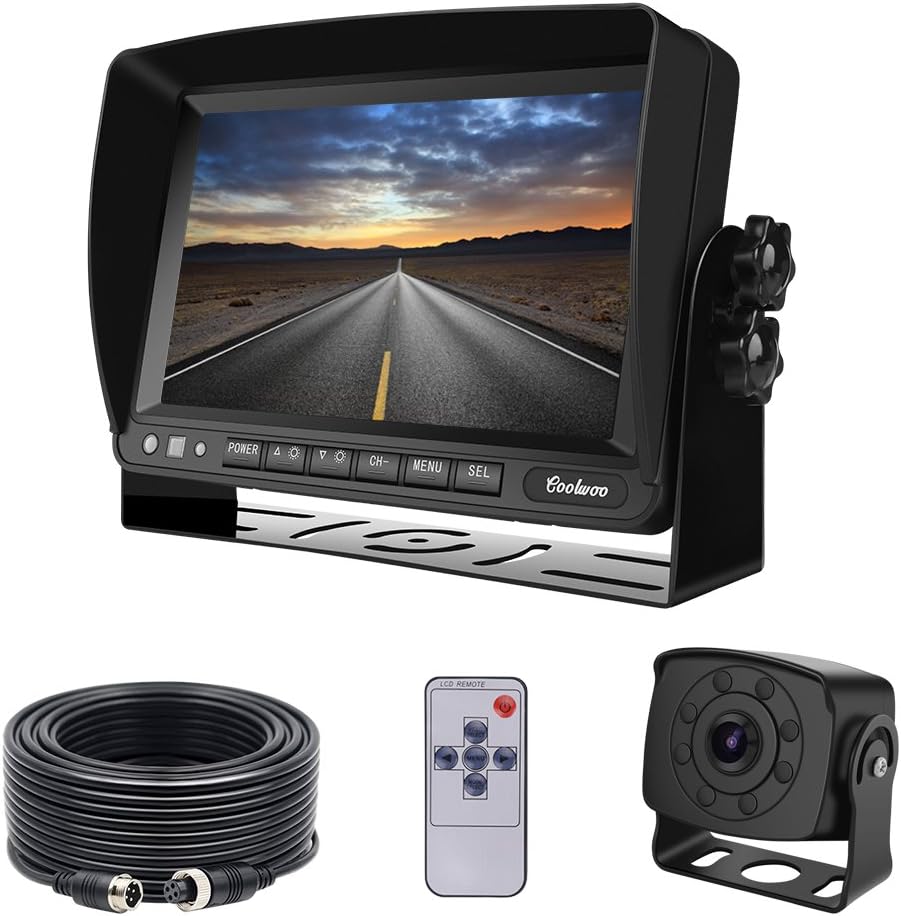 Backup Camera Monitor Kit Van, RV, Upgraded 175º Wide View Wired Infrared HD Small Rear View Cam 7 inch Adjustable Monitor Truck, Trailer, Bus, Oversize Vehicles