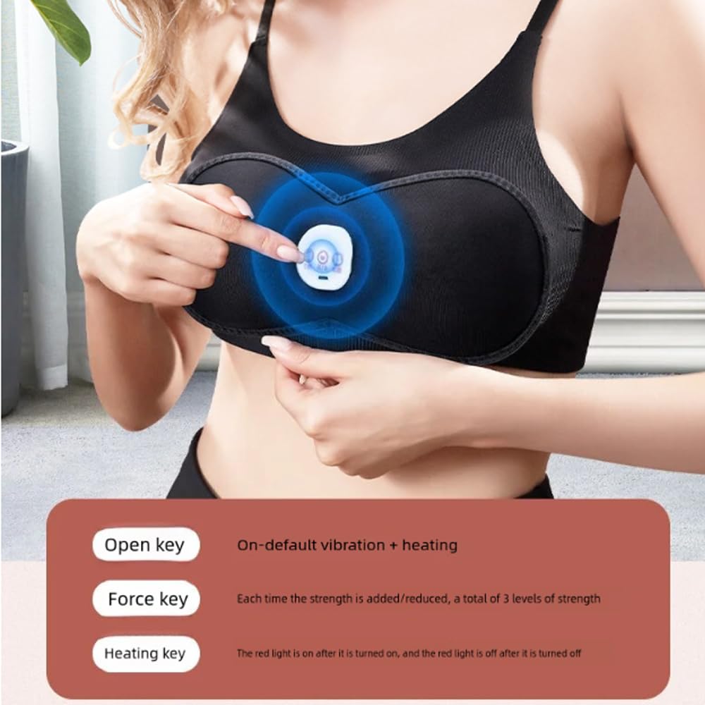 Masajeador de senos, masajeador eléctrico inalámbrico para mejorar los senos, cuidado de los senos portátil y prevención de enfermedades mamarias, desatasca los senos, con calefacción, 5 modos, ajuste