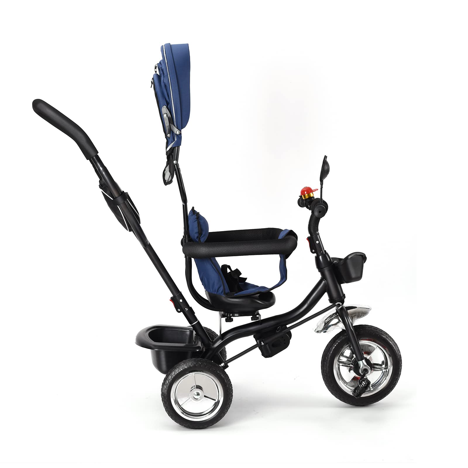 4 in 1 Kinderdreirad Tricycle für Kinder ab 12 Monate bis 5 Jahren mit Abnehmbarer Sonnendach&Schubstange Dreiräder,Jogger, mit Dachfenster, Sicherheitsgurte, 360 Grad Drehbar, Freilaufrad