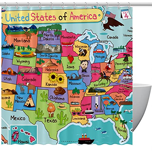 Rideau de douche carte États-Unis 183x183 imperméable grand format