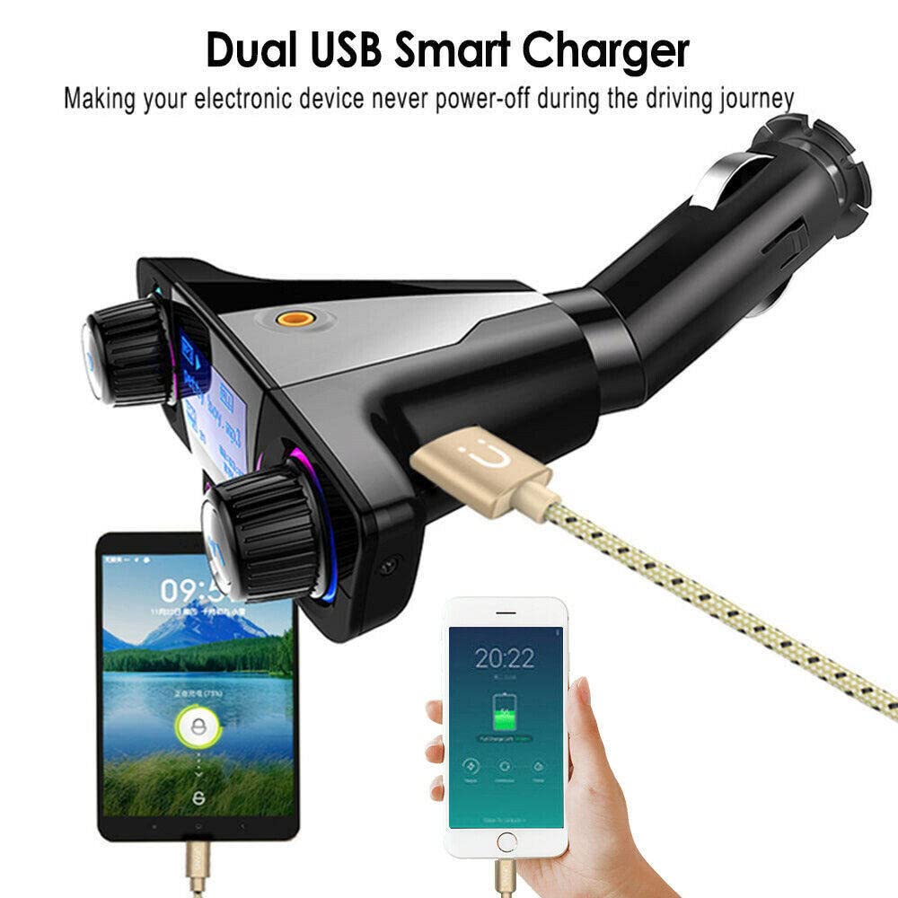 Kit de transmisor FM manos libres inalámbrico para coche Reproductor de MP3 Cargador USB doble AUX Coche compatible con Bluetooth Auto Audio Aux Pantalla LED
