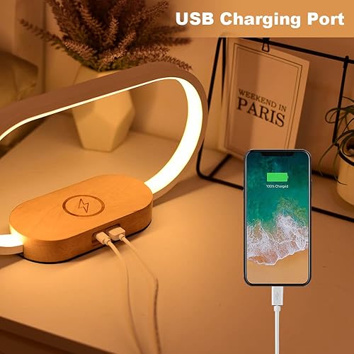 Miniatura 3 de Donewin Lámpara de noche con puerto USB, cargador inalámbrico rápido de 10 W, lámparas de mesa táctiles para mesita de noche, dormitorio, decoración