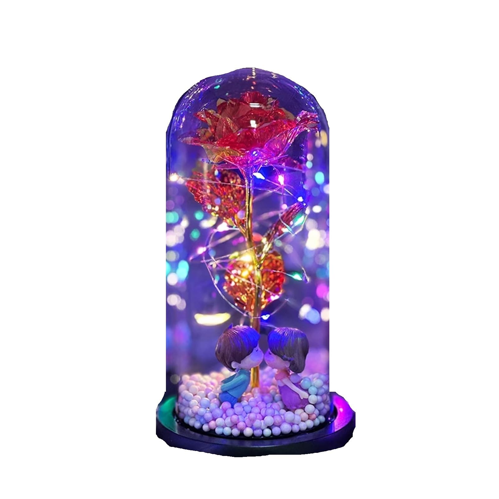 Aykningd Red Eternal Rose,Forever Rose Valentine's Day Creative Gift Box Artificial Flower Rose Glass Cover Valentine's Day Gift Golden Rose Eternal Love(Red)