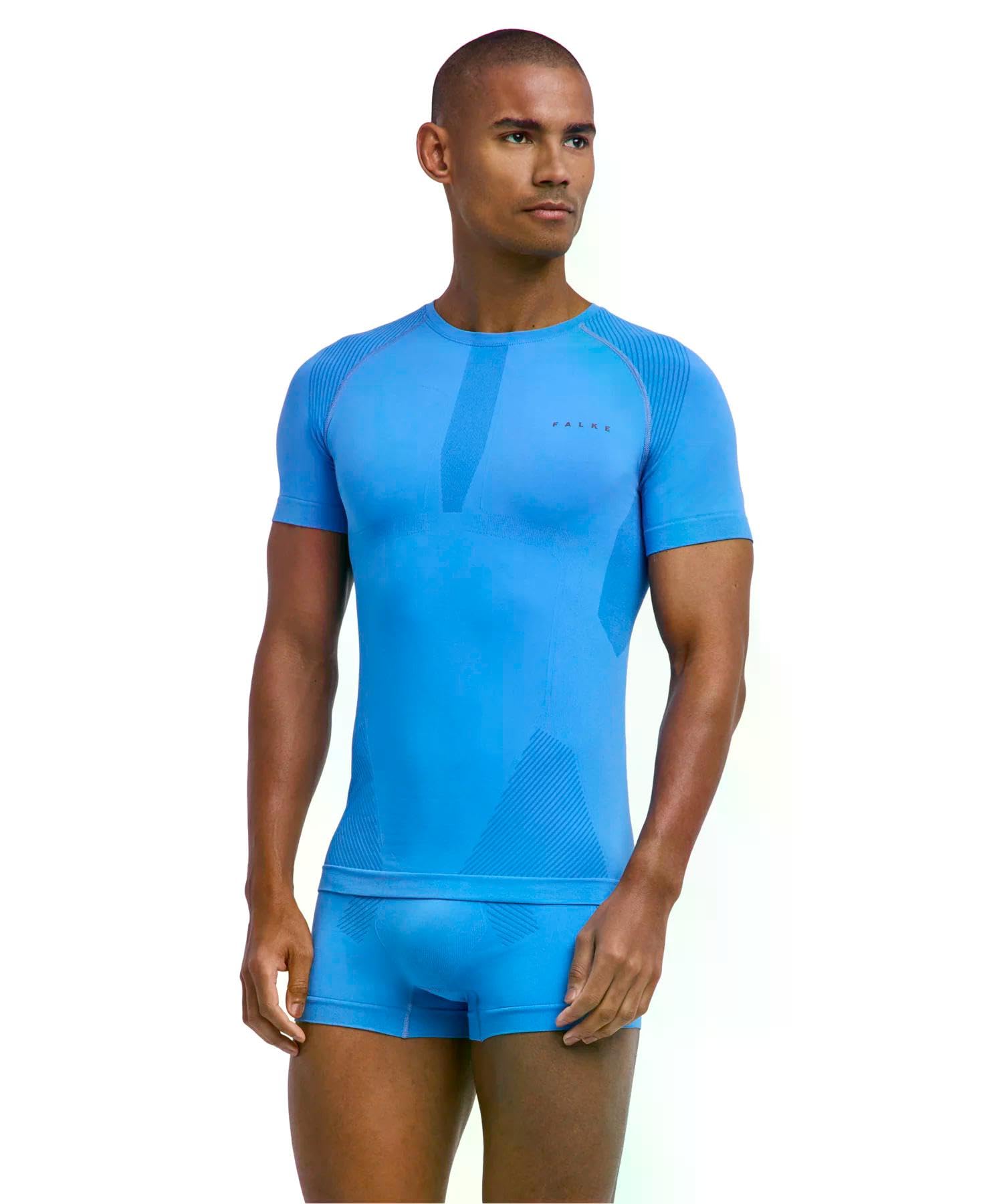 FALKE Mężczyźni Warstwa podstawowa (góra) Warm Round Neck M S/s Ts materiał funkcyjny szybkoschnące chłodzące 1 Sztuka, Niebieski Blue Note 6545, L