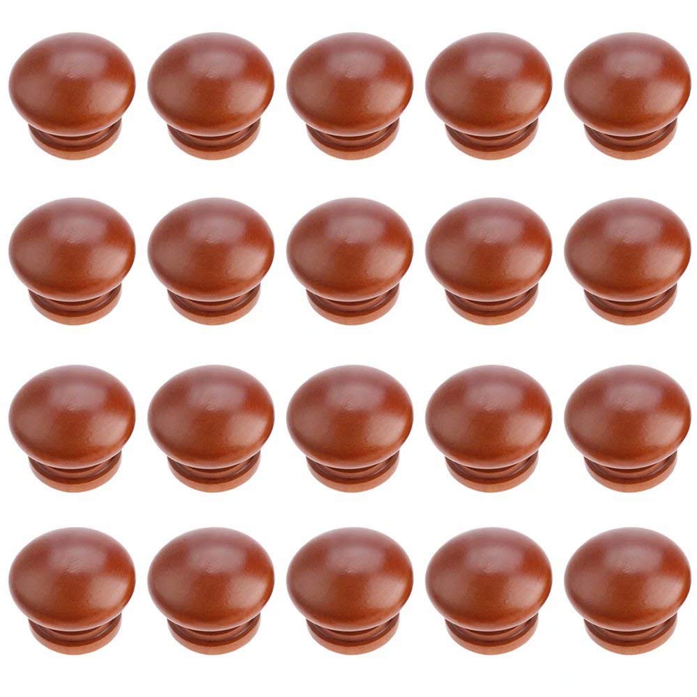 20 pomelli rotondi in legno per mobili, mobili, cassetti, pomelli per cassettiera, forma a fungo, diametro 34 mm, altezza totale 25 mm (marrone scuro)