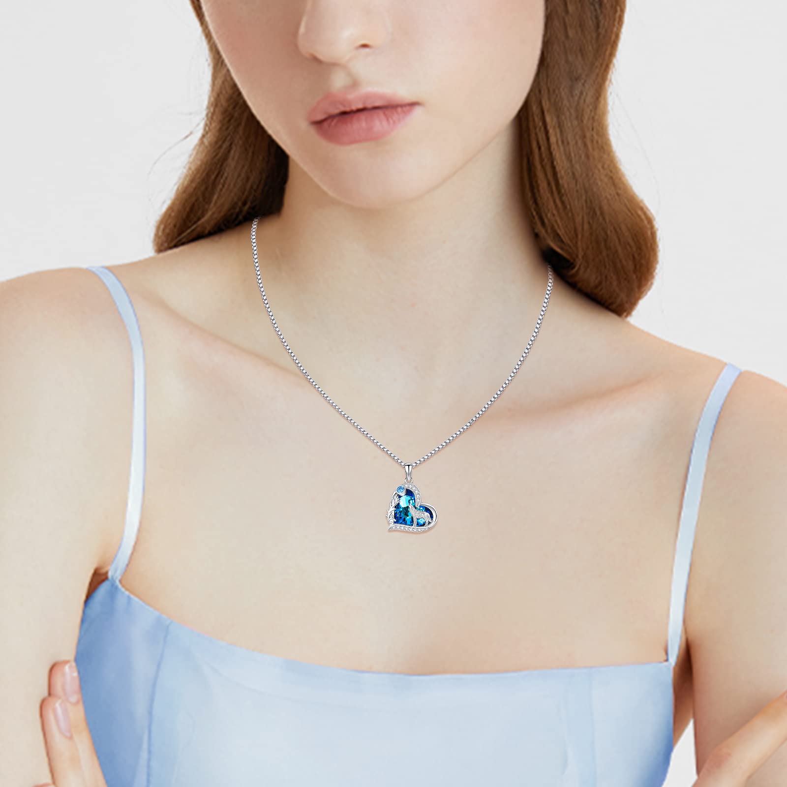 Wolf Kette Sterling Silber Liebesherz Wolf Kristall Halskette Wolf Anhänger Geschenke Weihnachts für Damen Teenager Mädchen（ Kette 18 Zoll + 2 Zoll ）
