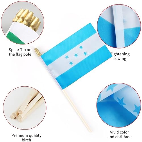 Miniatura 3 de Paquete de 25 mini hondureñas de mano con bandera de Honduras en palo de 5 x 8 pulgadas