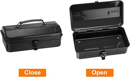 Miniatura 3 de HARFINGTON Caja de herramientas portátil de acero de 11.4 pulgadas, estilo de techo de cadera con cierre de metal para el hogar, taller, coche,