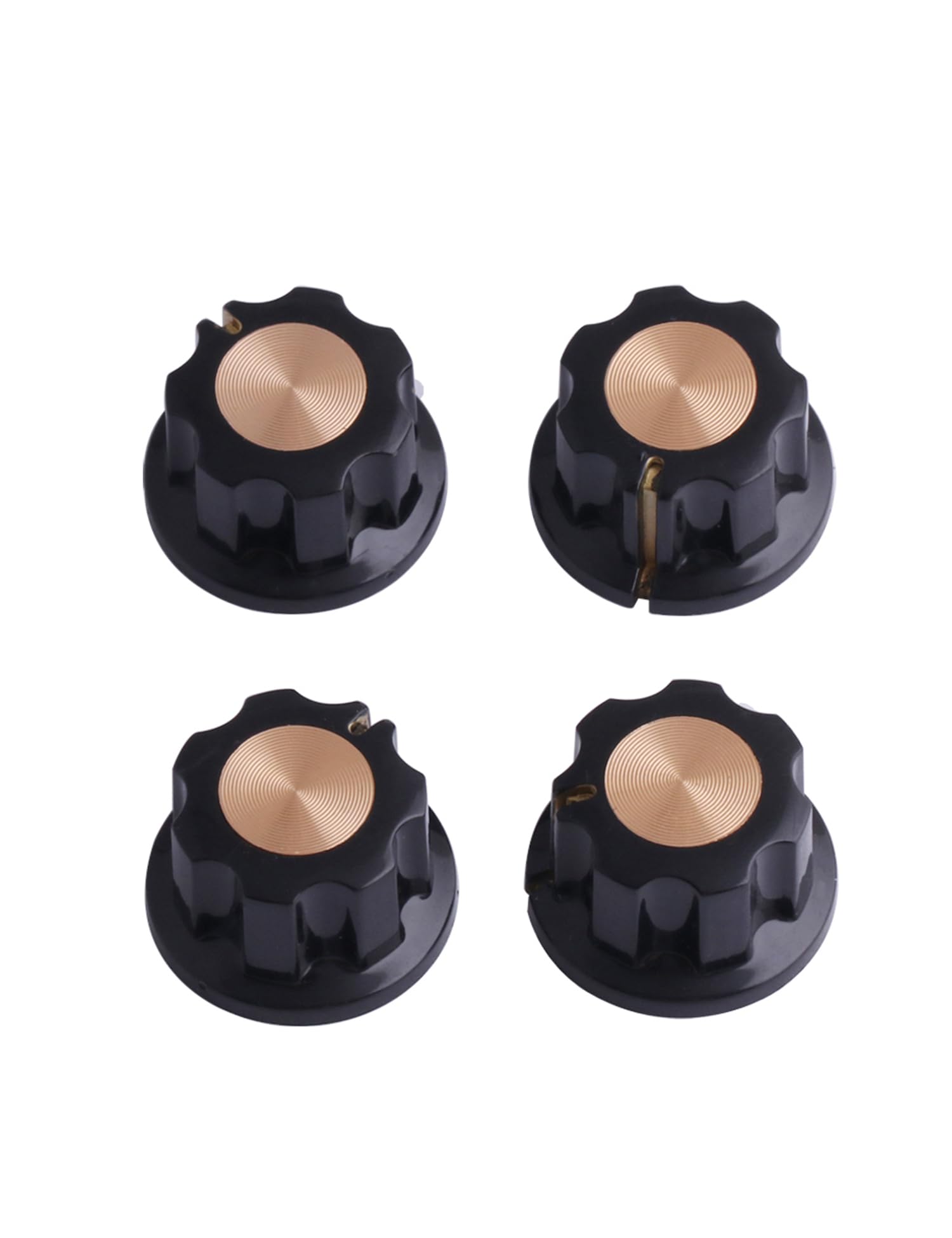 Metallor Mini Guitar Potentiometer Control Knobs Volume Tone Knobs Effect Pedal Knob 6mm Shaft Black with Gold Cap for Guitar Bass or Effect Pedals and Amps Set of 4Pcs.