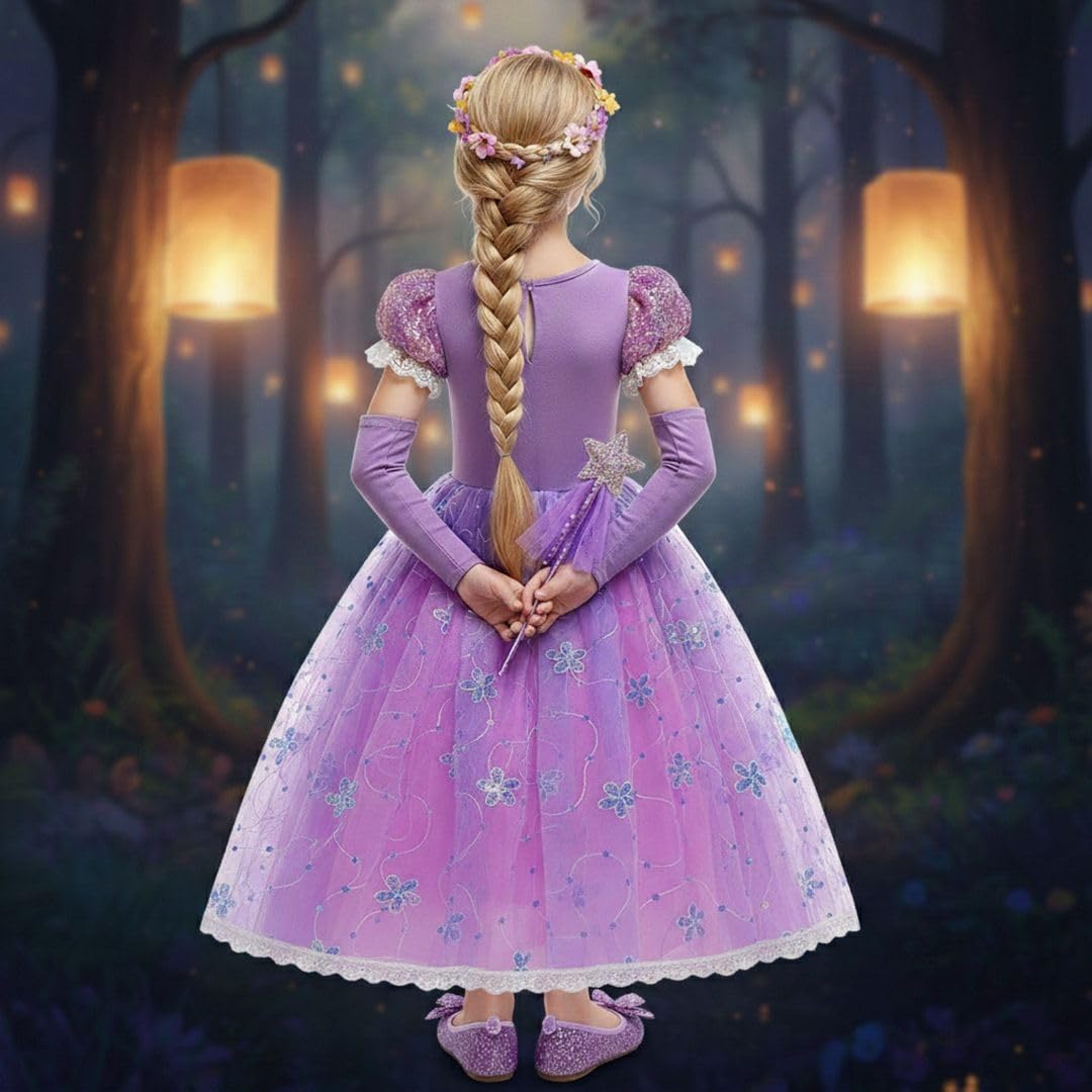 Rapunzel Dress Up per ragazze, costumi da Rapunzel, travestimento, vestito da festa, cosplay, compleanno, Halloween, Natale, Rapunzel 4-5 anni