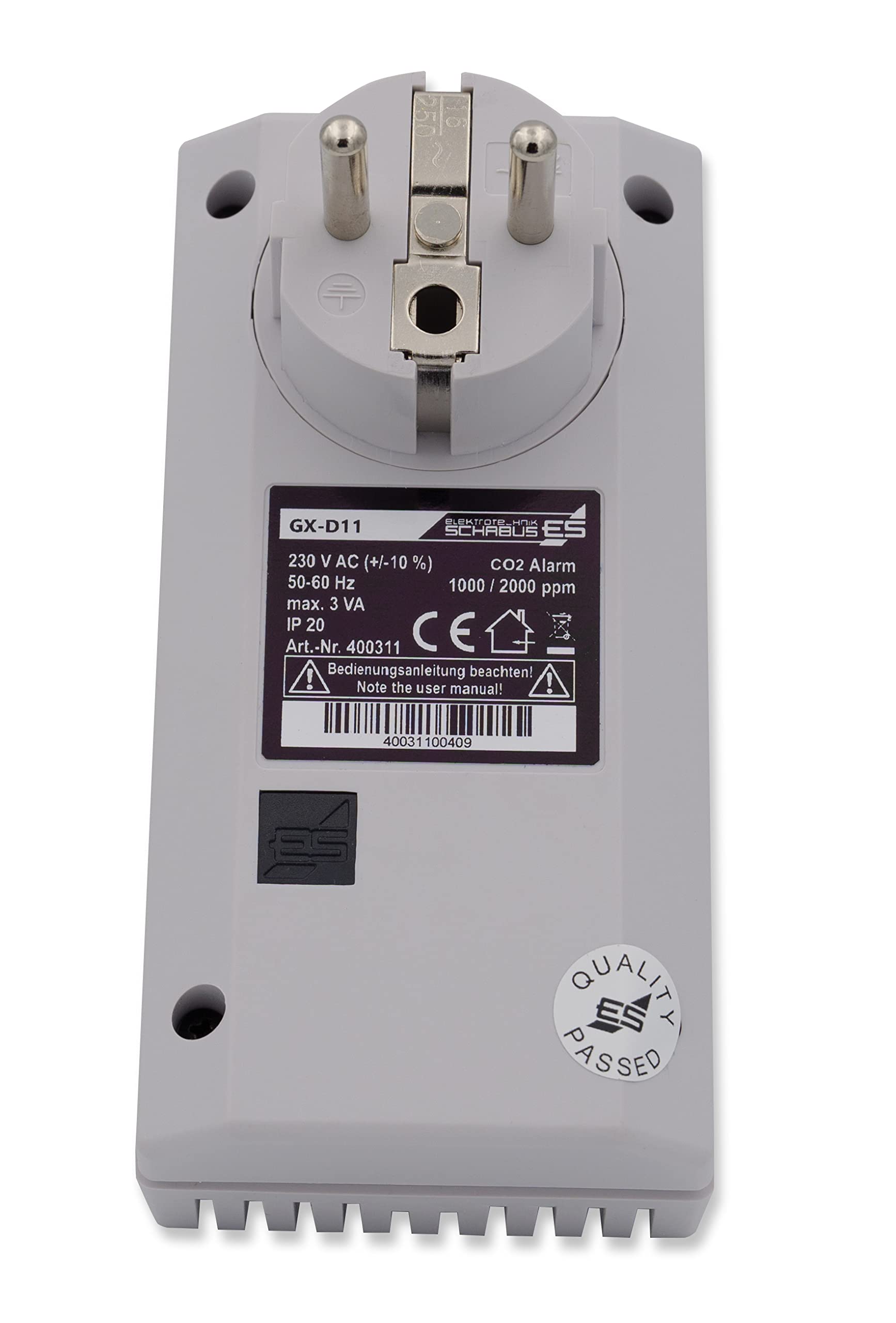 Schabus GX-D11 CO₂ Steckdosen-Ampel ideal für Arztpraxen | Plug & Play CO₂-Warngerät, LED-Ampel (grün/gelb/rot), Akustisches Signal, Automatische Kalibrierung