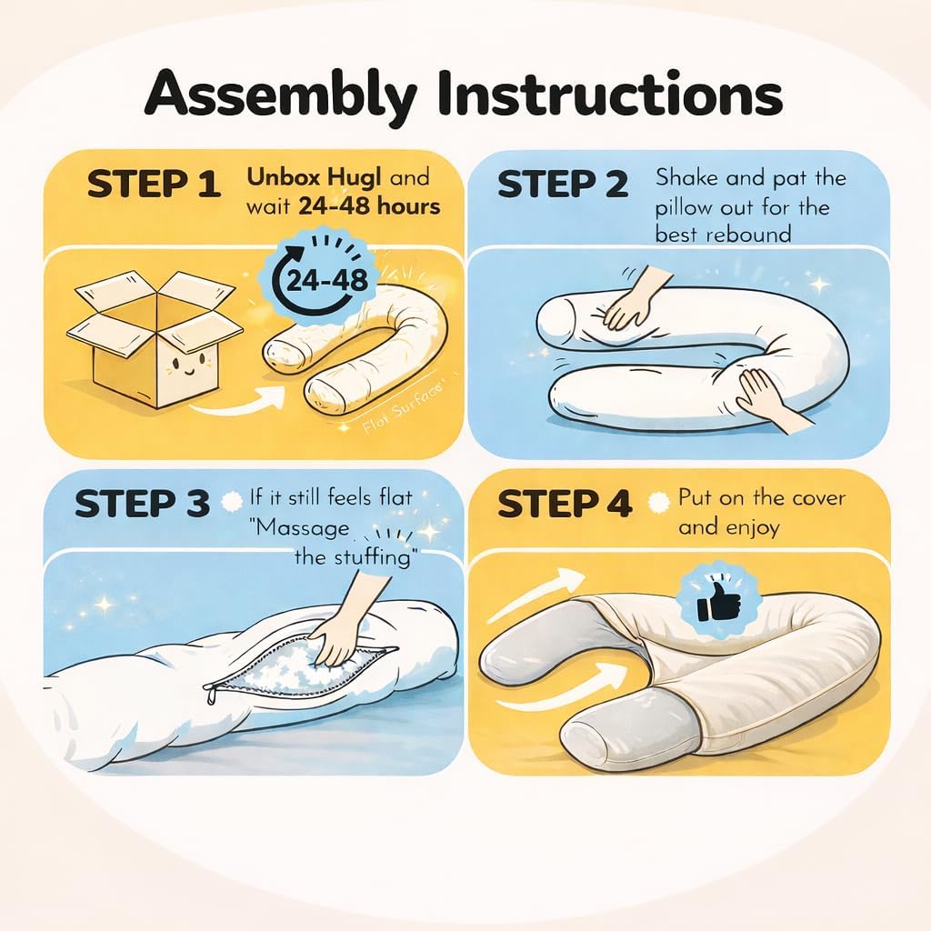 Plufl Hugl Cooling Body Pillow for Adults Made with CloudSupport Fill | U Shaped Maternity Pillows Great for Side Sleepers & Pregnant Women | Washable Cover | Grey