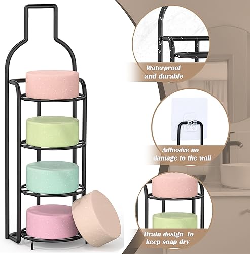 Miniatura 5 de Jabonera para pared de ducha, jabonera de 4 niveles de acero inoxidable, barra de ducha, baño, autodrenante, resistente al óxido, potente sin