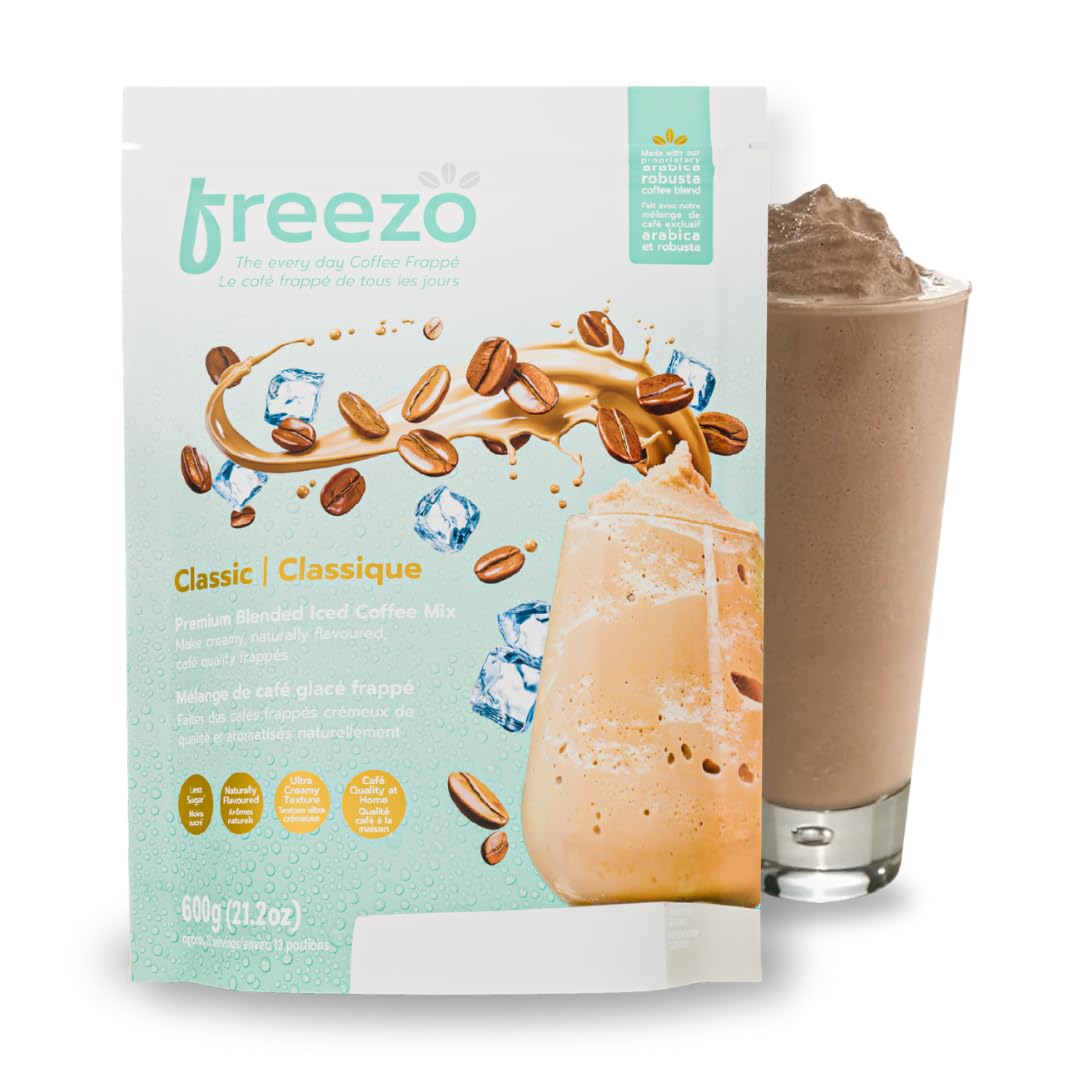 Freezo Classic Premium Blended Iced Coffee | Lower Calorie Frappe, Naturally Flavored | Bag Makes 8-10 servings | Instant Coffee Powder Mix | Prepare Freezochino Latte Drinks | Serve Cold