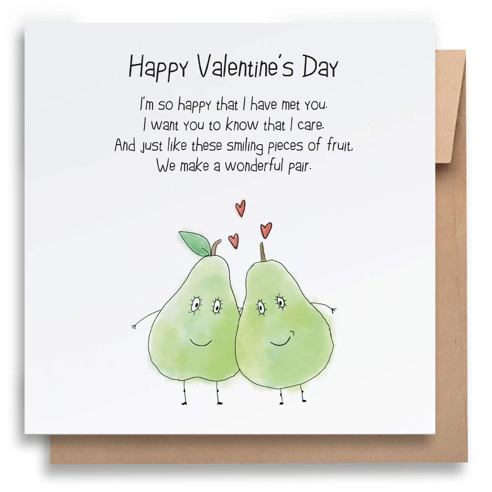 Jolly Good Valentine's Day Card - Wonderful Pear, for him, for her, for them with funny rhyme, printed on 100% recycled card