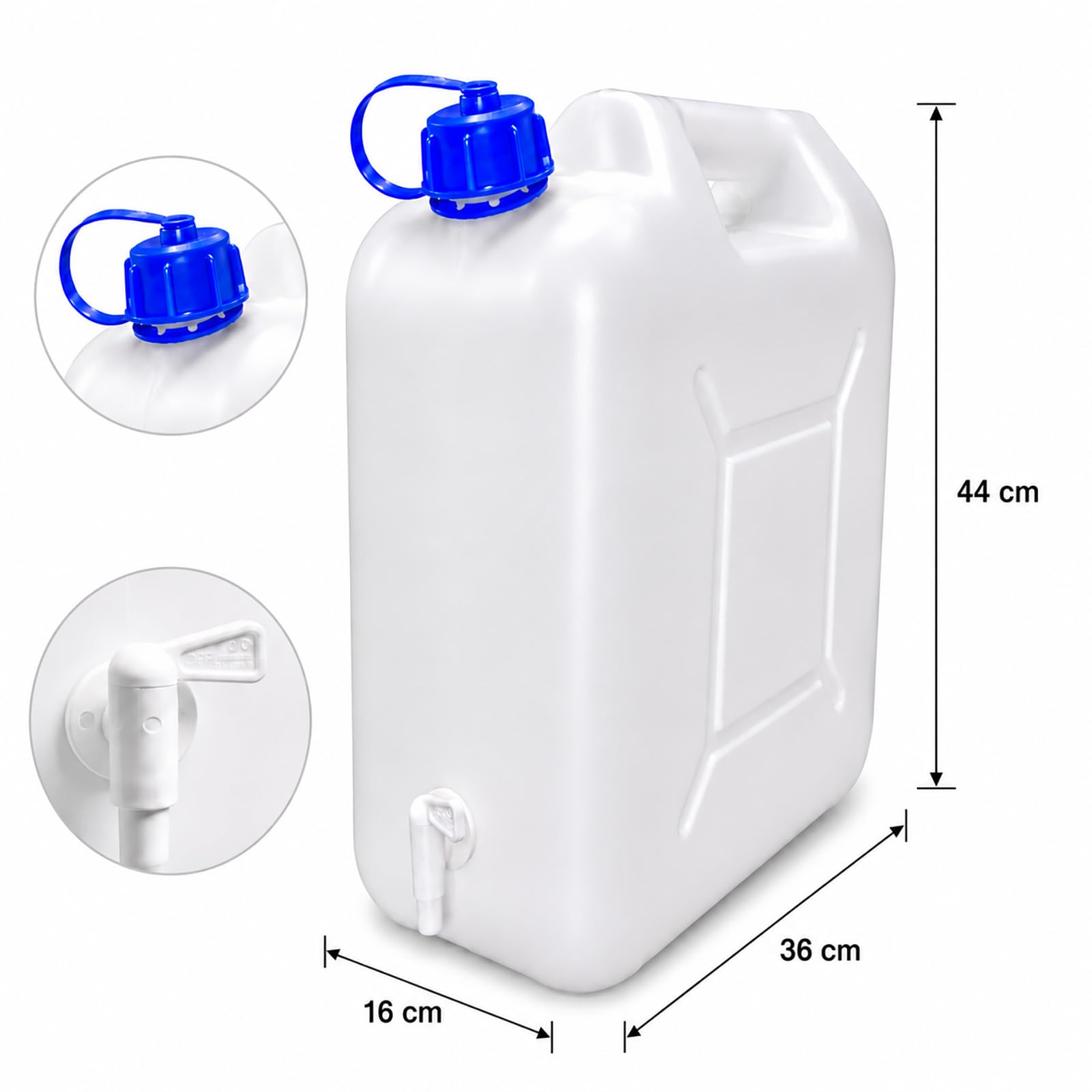 Hossi's Wholesale Wasserkanister mit Zapfhahn lebensmittelecht HDPE Trinkwasserkanister stapelbar UV-beständig mit Deckel & Ausgießer für Camping Wohnmobil Garten Outdoor Notvorrat