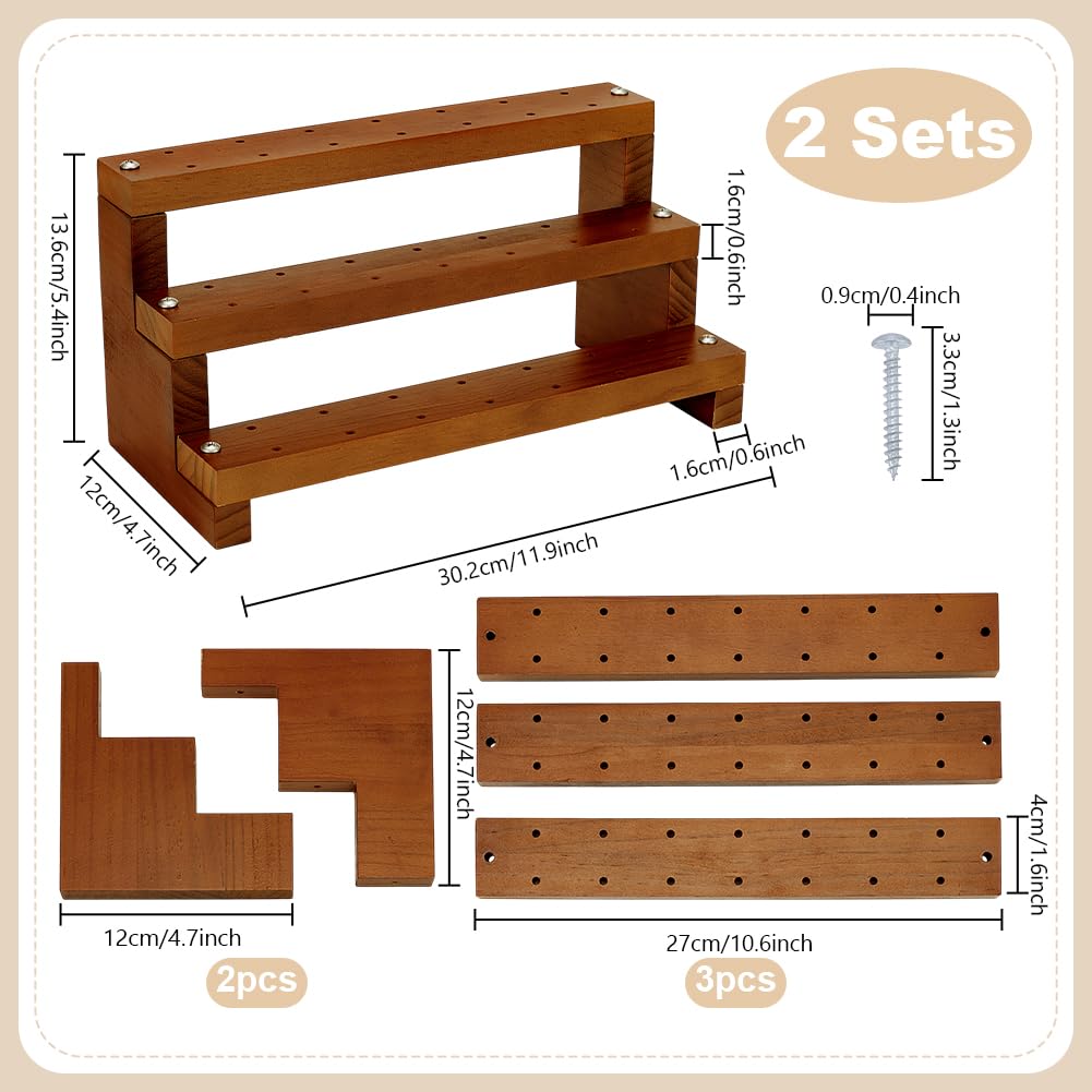 PH PandaHall Lot de 2 présentoirs en bois à 42 trous à 3 niveaux pour desserts, mariage, fête d'anniversaire, bonbons, table de dessert, Halloween, décoration d'intérieur, marron