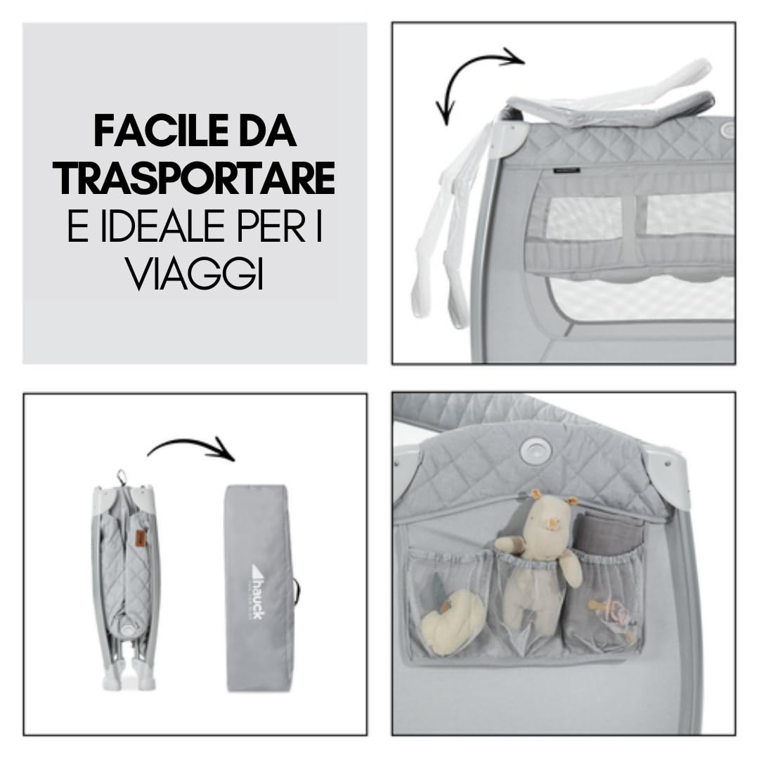 hauck Play N Relax Center - Lettino Neonato fino 15kg - Letto pieghevole 120x66cm - Letto Bambini con 2 Piani Regolabili, Fasciatoio e Ruote - Grigio