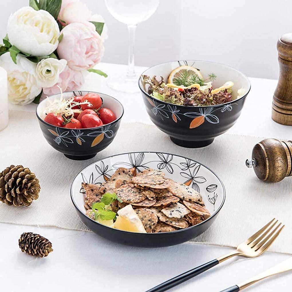 Vaisselle en poterie, Service de Table en Porcelaine Noire 20 pièces avec Motif Floral Service de Vaisselle en céramique pour 6 Personnes(