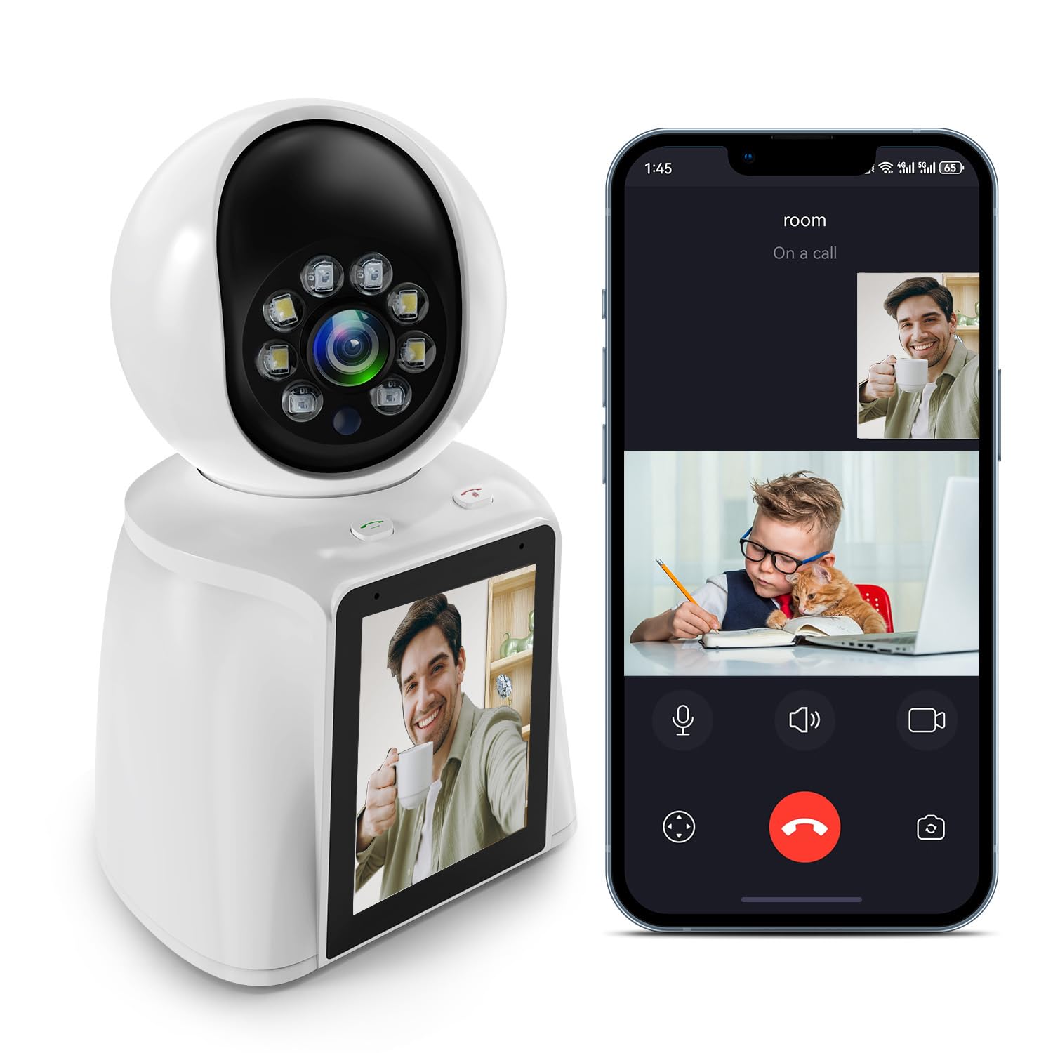 DIDseth Cámara Vigilancia WiFi Interior con 2.8" Pantalla, 2K 3MP Cámara de Vigilancia Interior, 360° IP Cámara Casa para Ancianos/Niños/Animales, Video Bidireccional, Detección de Movimiento AI